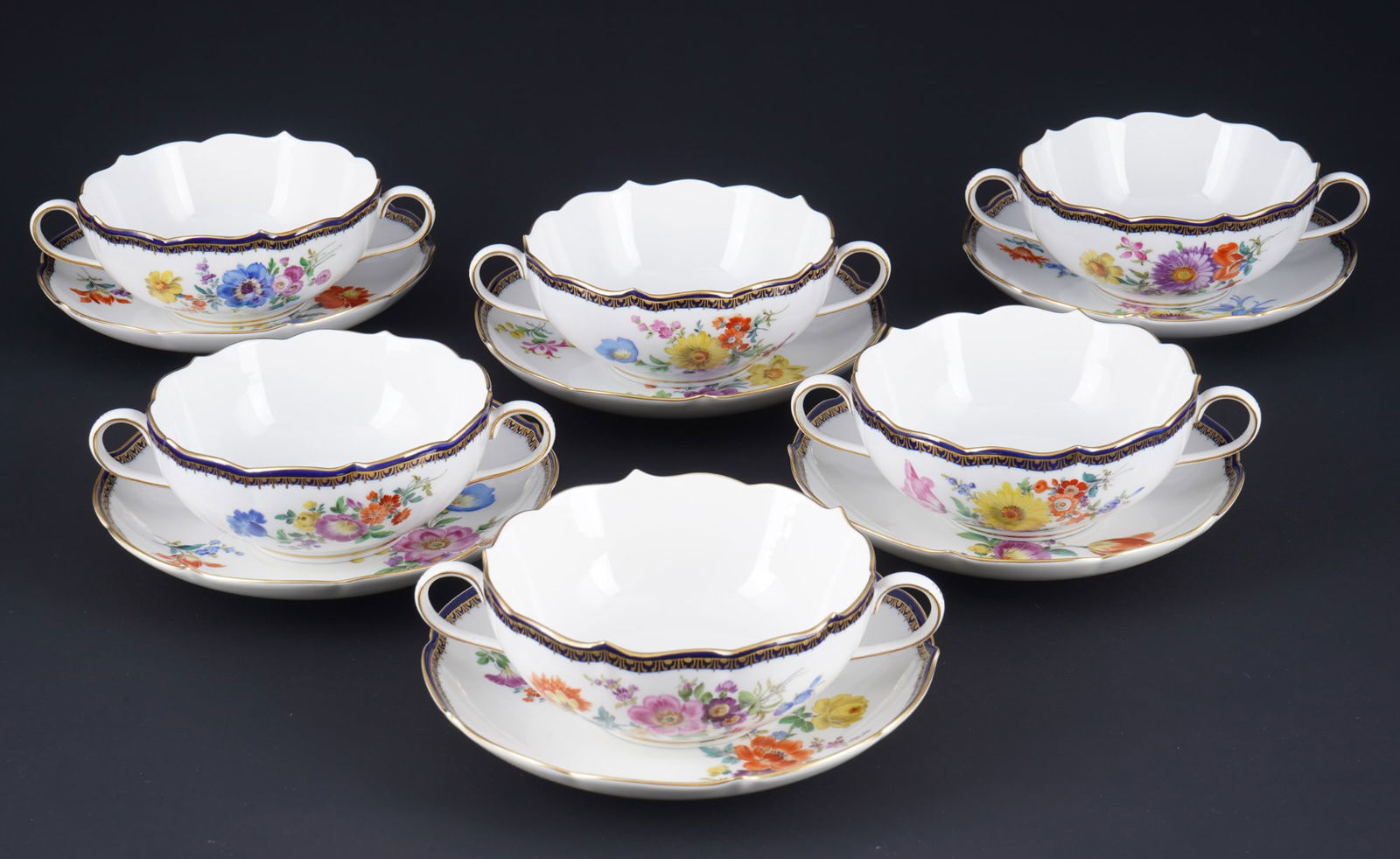 Meissen A-Edge Flower Bouquet 6 soup bowls 1st choice (1 of 3)