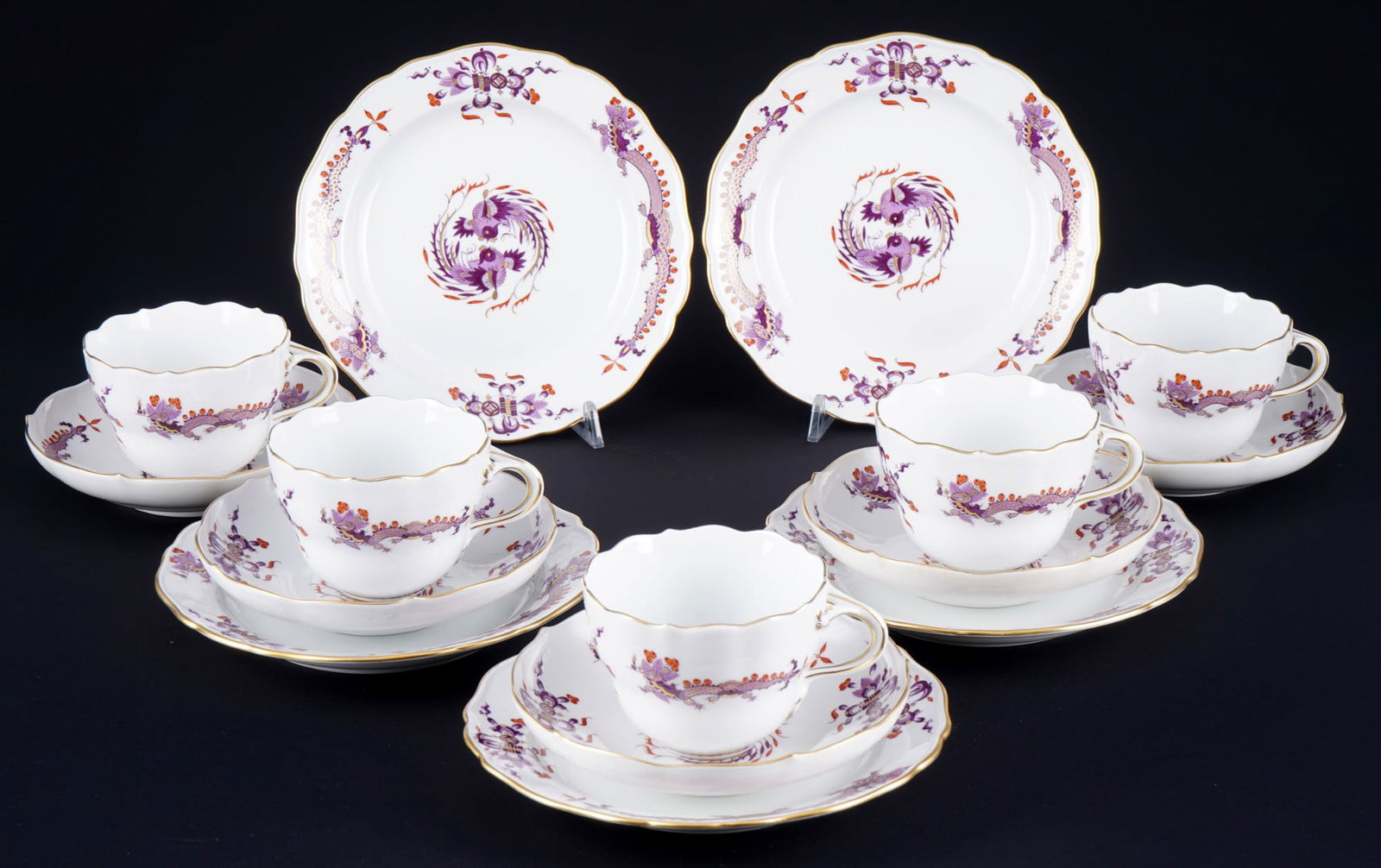 Meissen Court Dragon Rich Purple 5 coffee place settings 1st choice, (1 of 3)