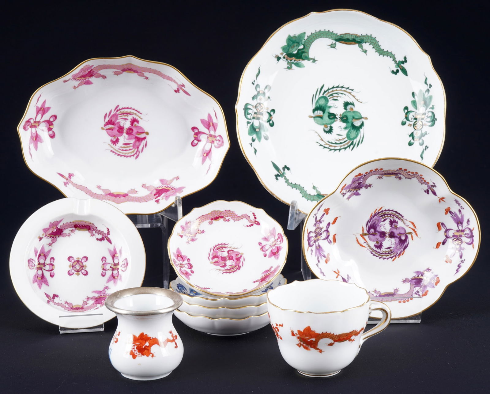 Meissen Court Dragon 10-piece mixed lot 1st choice - various colors, (1 of 9)