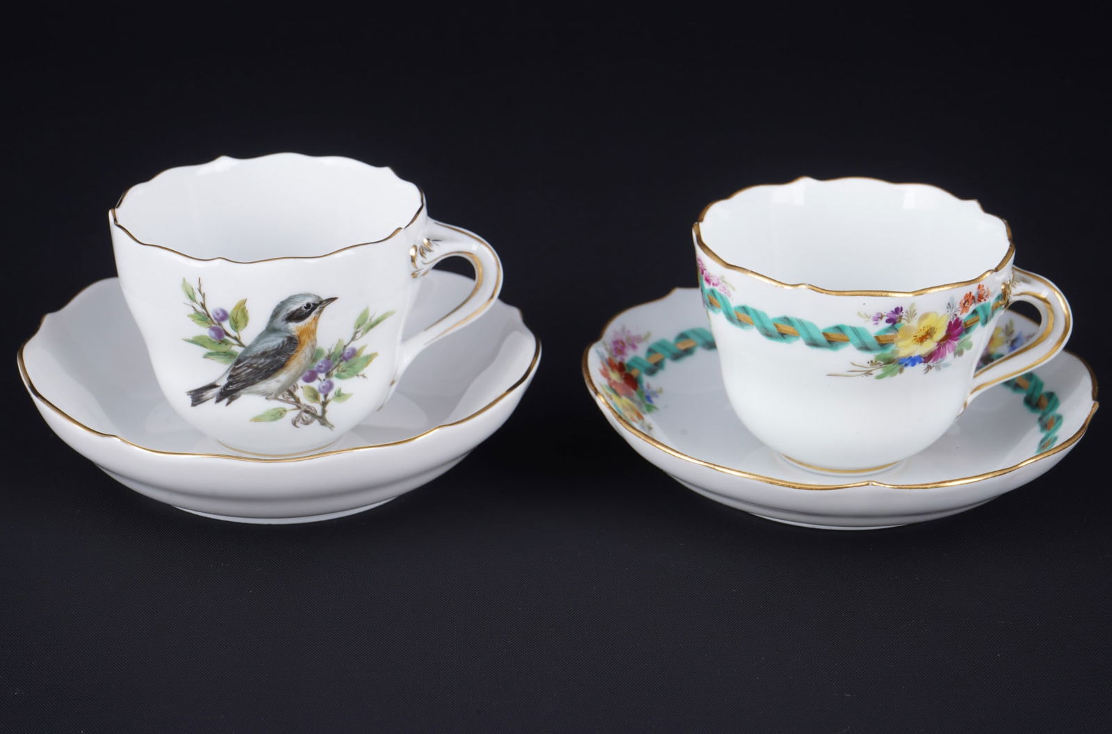 Meissen Vogelmalerei / Festoon 2 mocha cups 1st choice, (1 of 10)