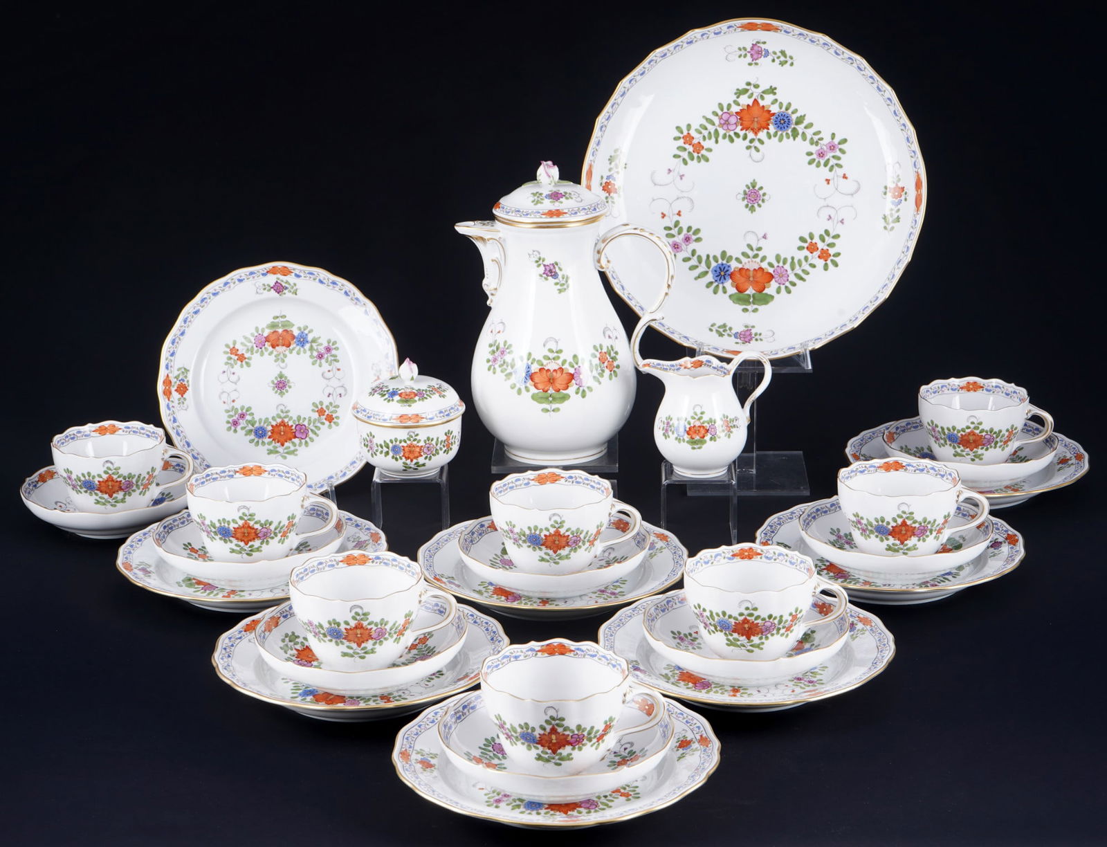 Meissen Indian Flowers Colorful coffee service for 8 persons 1st choice, (1 of 6)