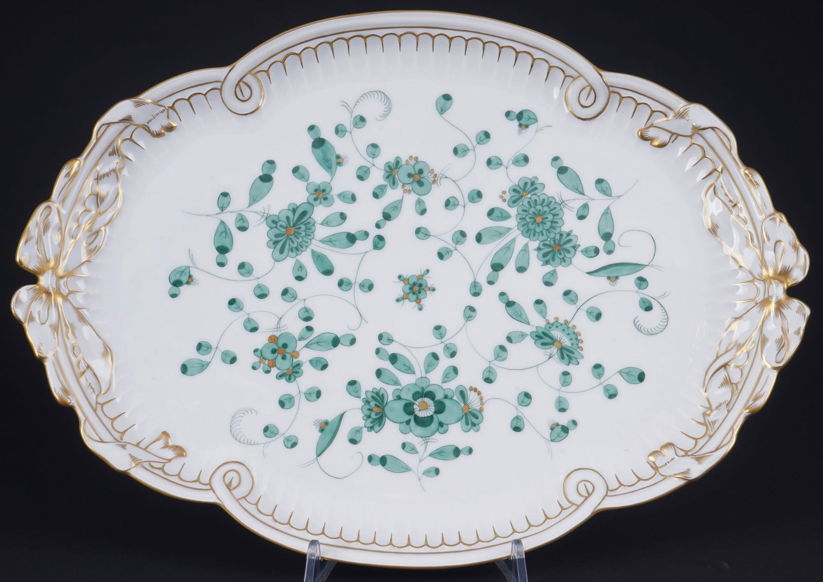 Meissen Indian Green Rich ribbon tray 1st choice, (1 of 3)