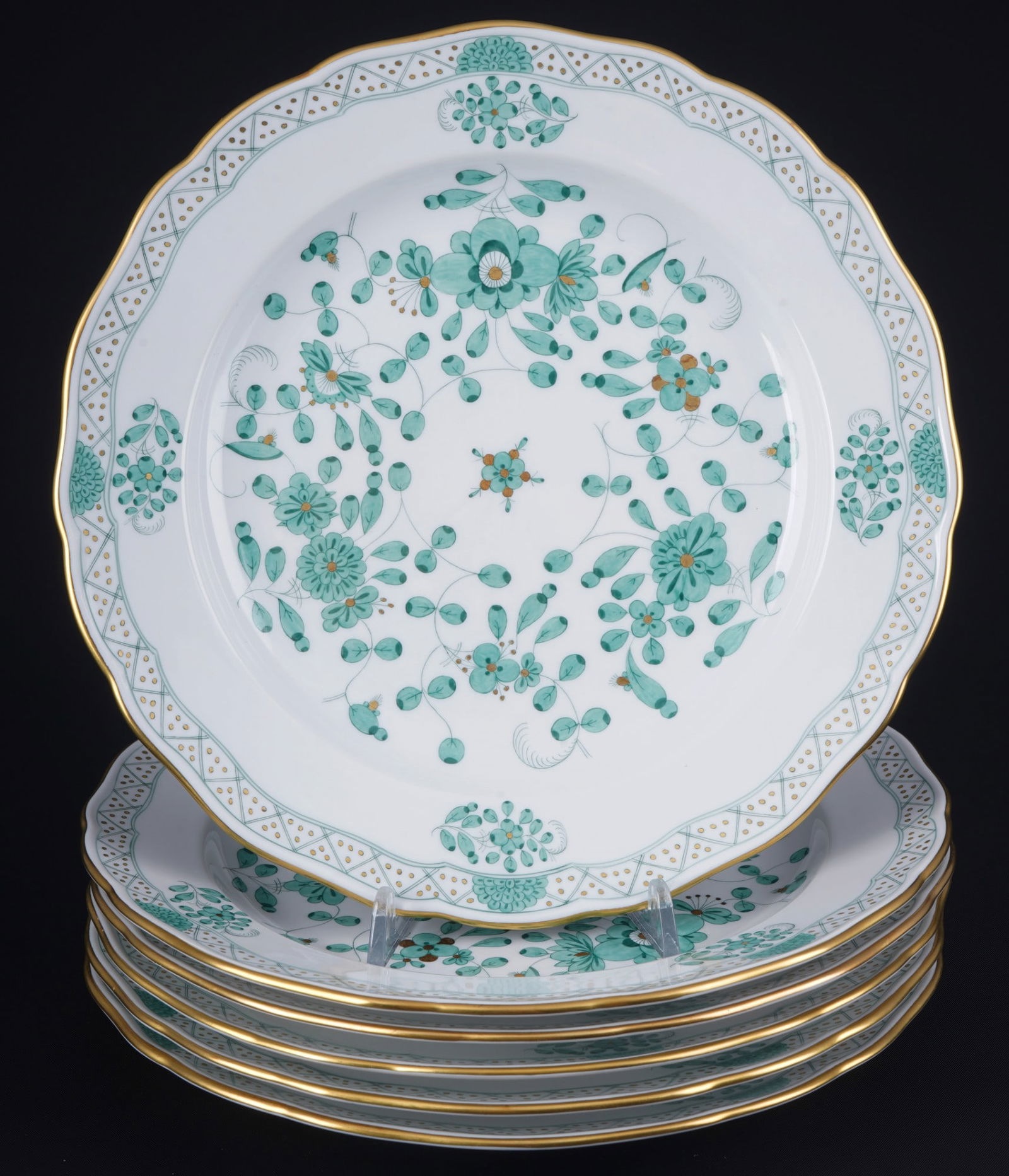 Meissen Indian Green Rich 6 dinner plates, (1 of 3)