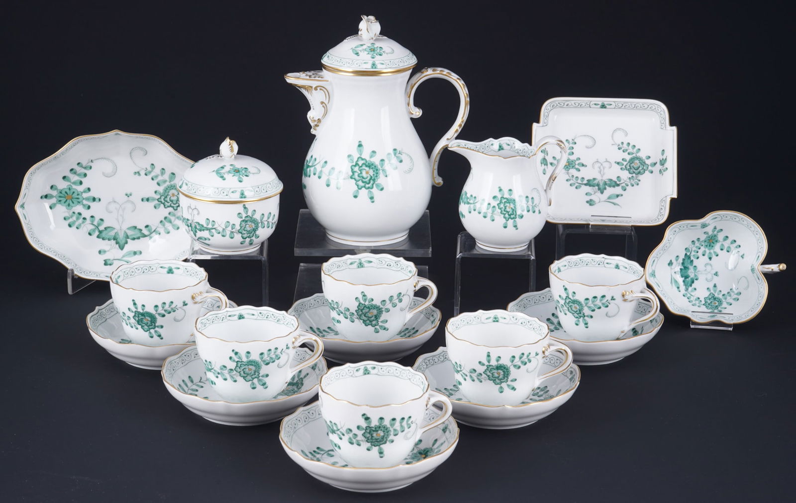 Meissen Indian Green mocha service for 6 persons, (1 of 8)