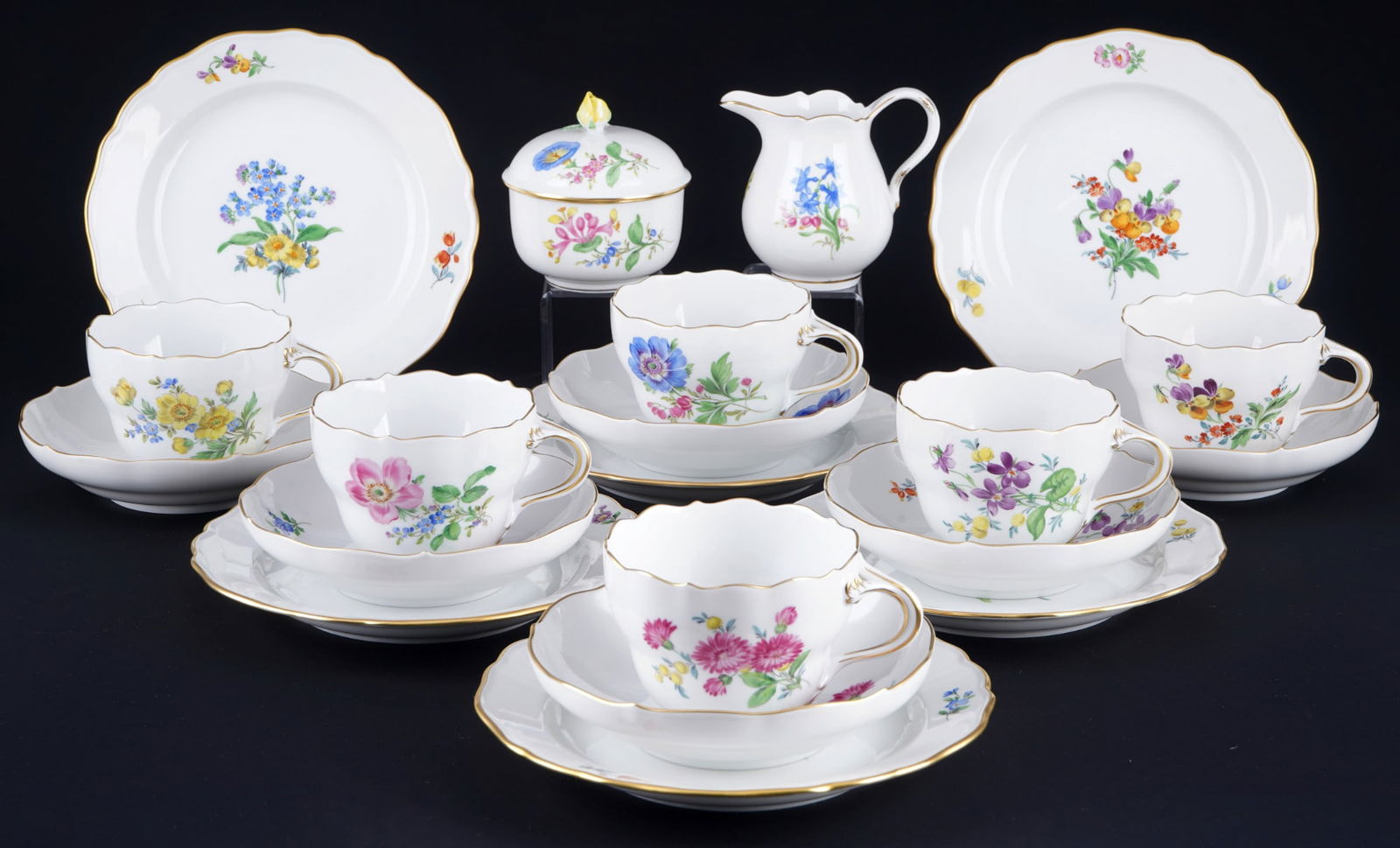 Meissen Flowers 6 coffee place settings with milk jug and sugar bowl 1st choice, (1 of 4)