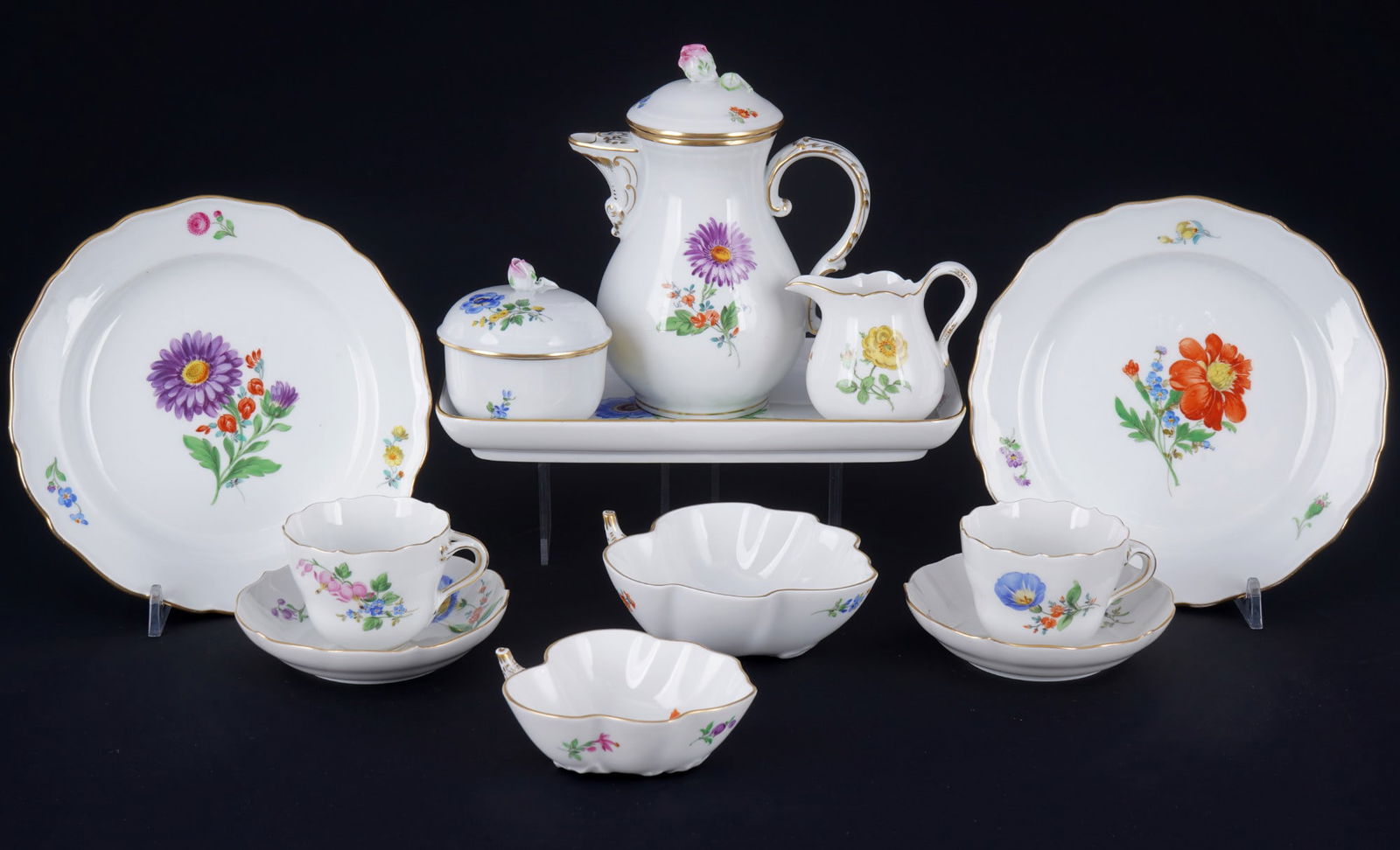 Meissen Flowers mocha service for 2 persons, (1 of 8)