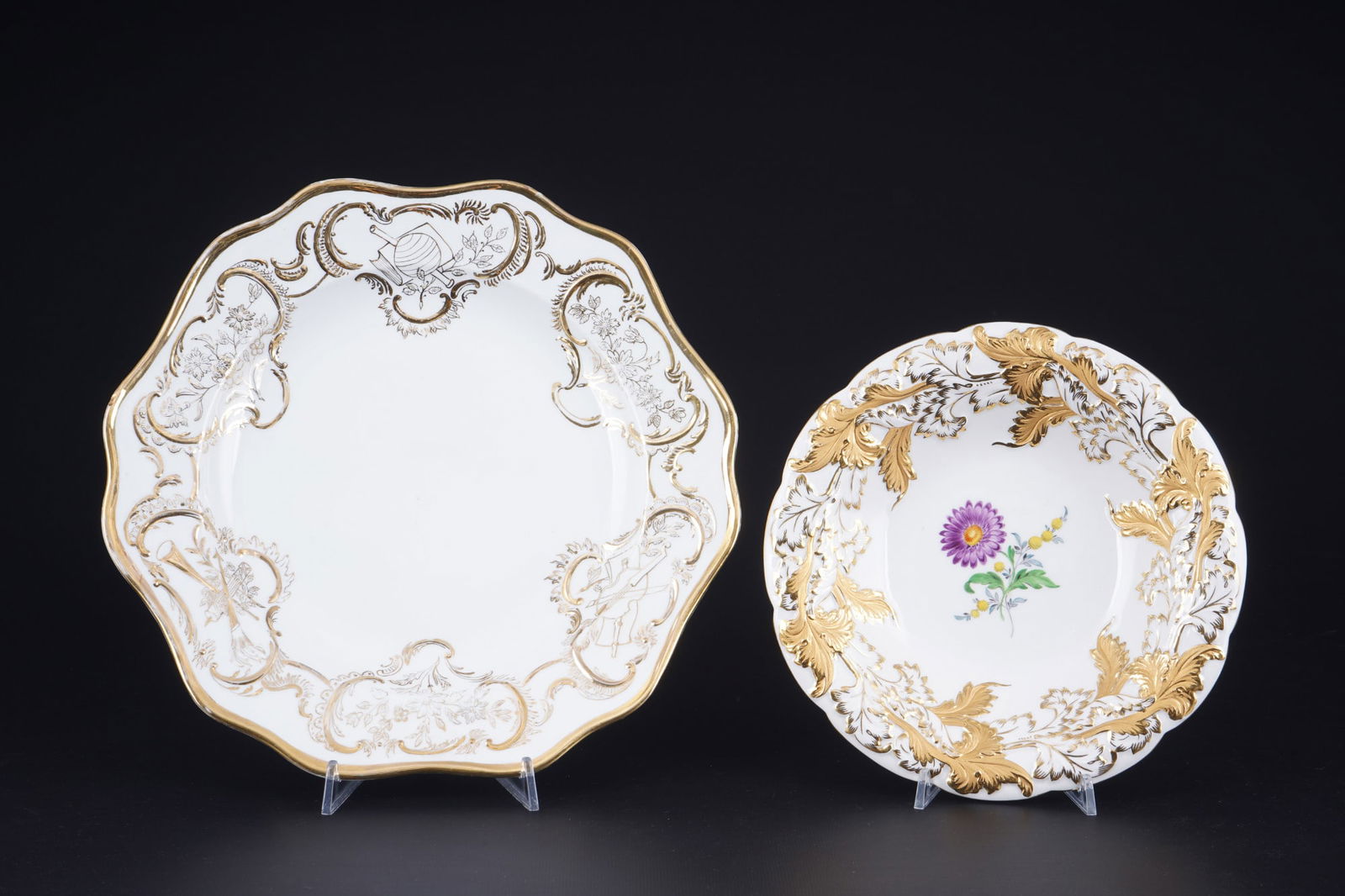 Meissen splendid bowl and plate - incl. floral paintings, (1 of 4)