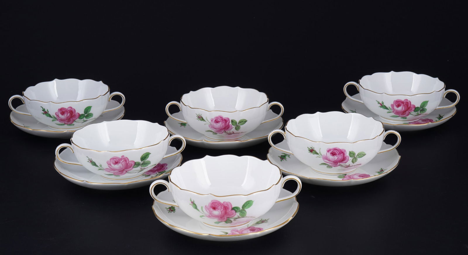 Meissen Red Rose 6 soup bowls, (1 of 3)