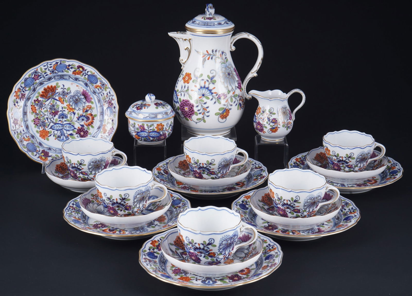 Meissen Zwiebelmuster Royal Bunt Kaffeeservice für 6 Personen 1.Wahl, (1 of 6)