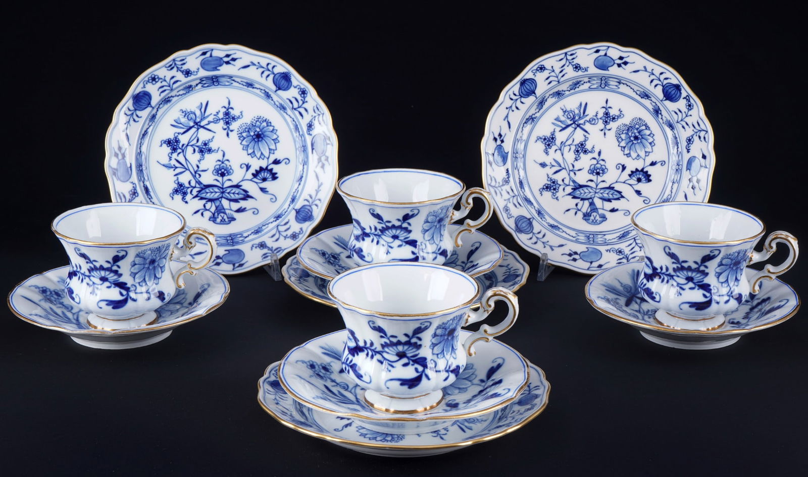 Meissen Blue Onion Gold 4 splendid coffee place settings 1st choice, (1 of 7)