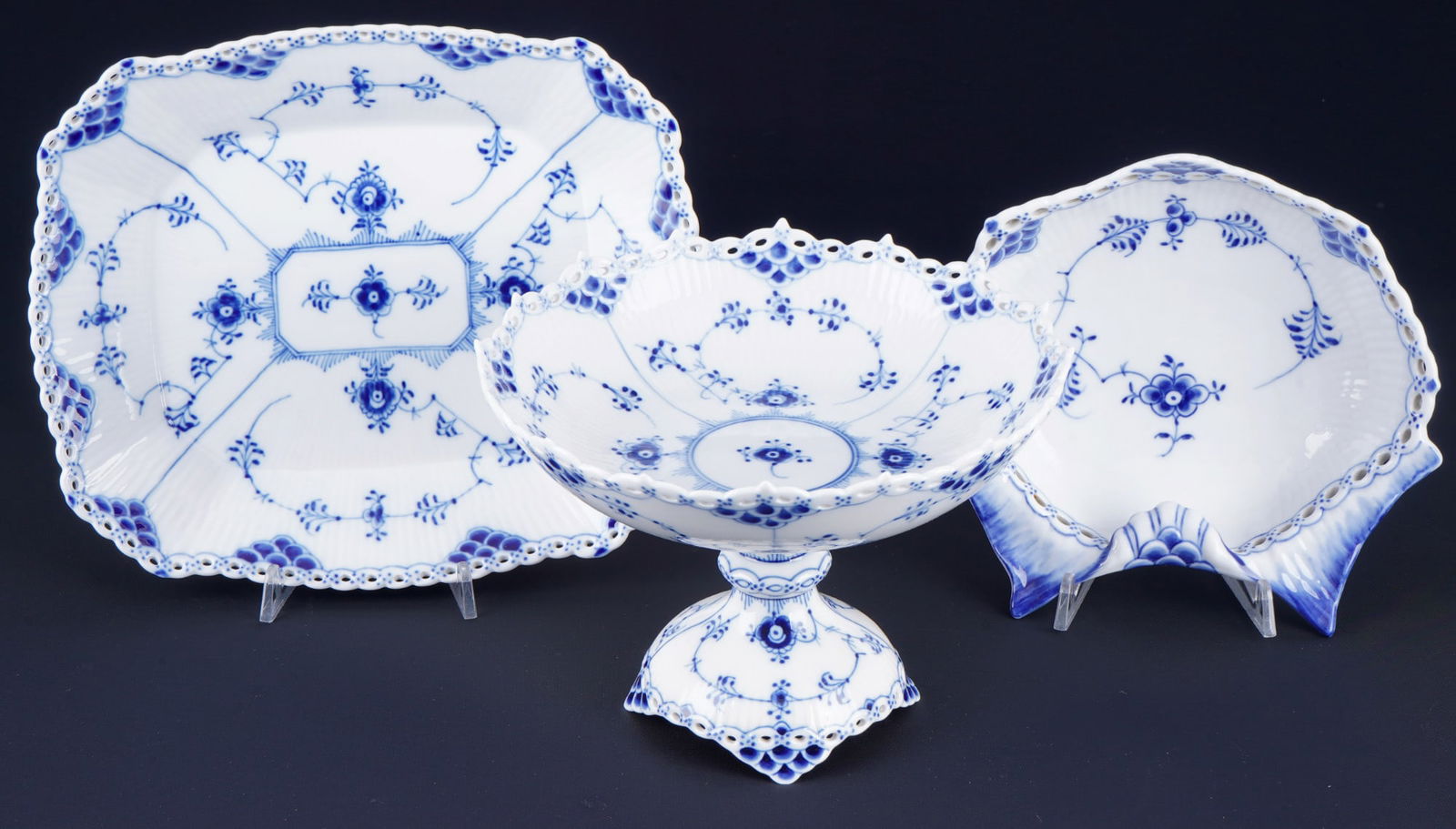 Royal Copenhagen Musselmalet Full Lace 3 splendor bowls 1020/1075/1143, (1 of 8)