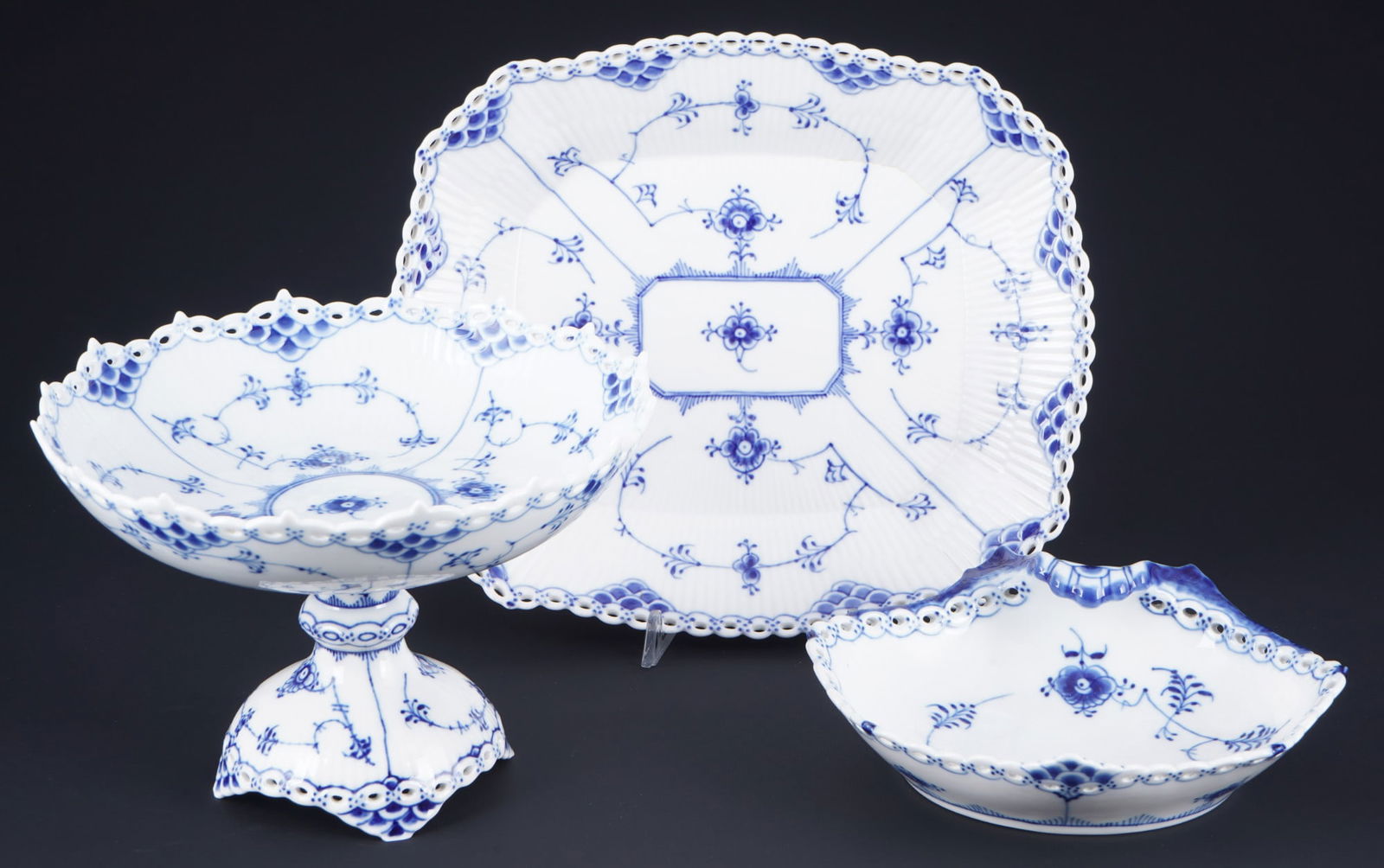 Royal Copenhagen Musselmalet Full Lace 3 splendid bowls 1020/1074/1143, (1 of 7)