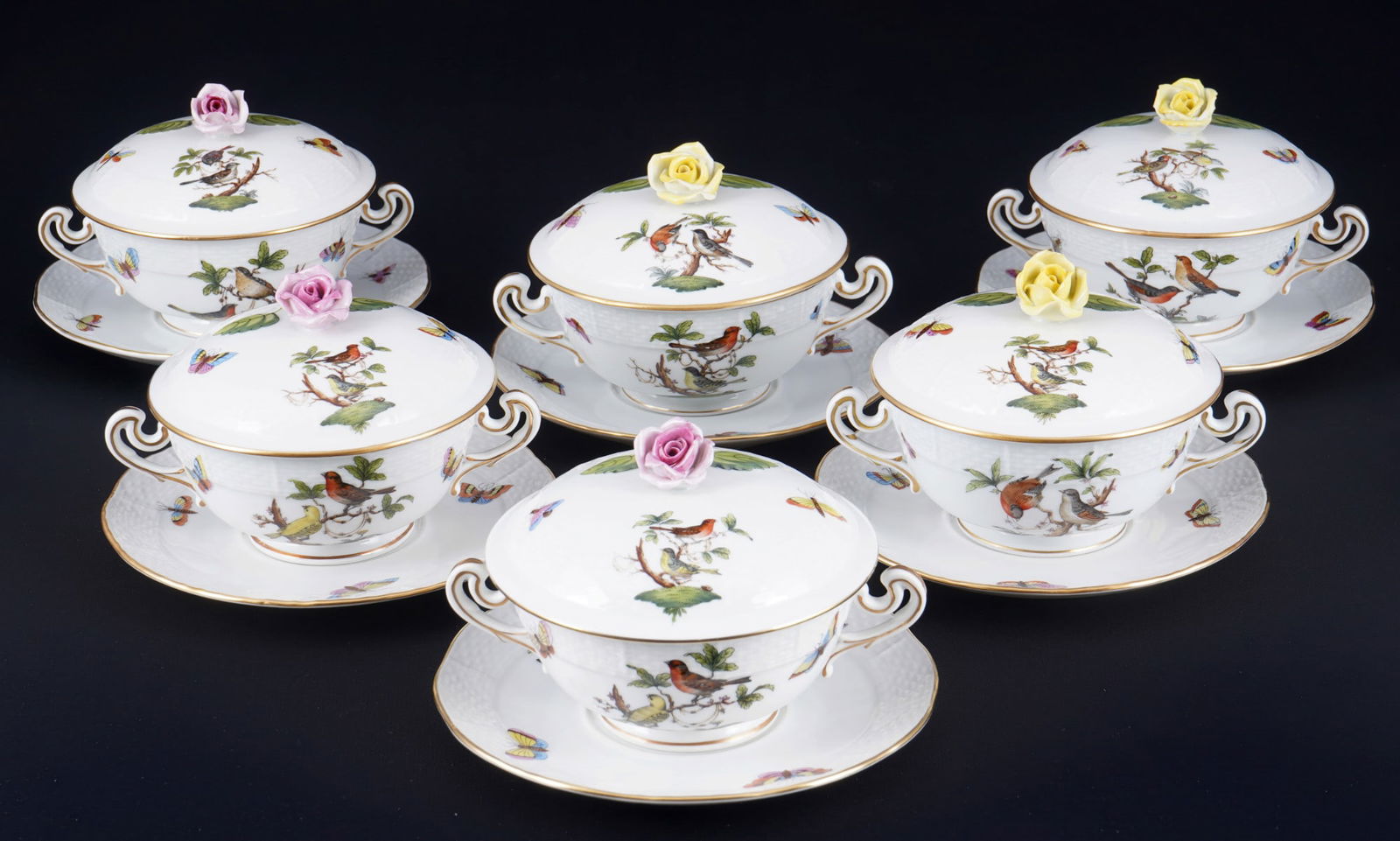 Herend Rothschild 6 lidded soup bowls (1 of 7)