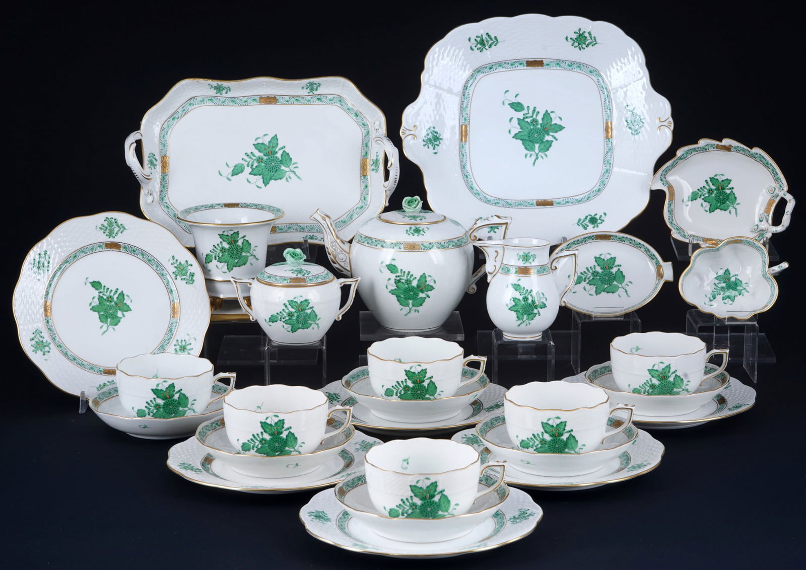 Herend Apponyi Vert tea service for 6 persons, (1 of 11)