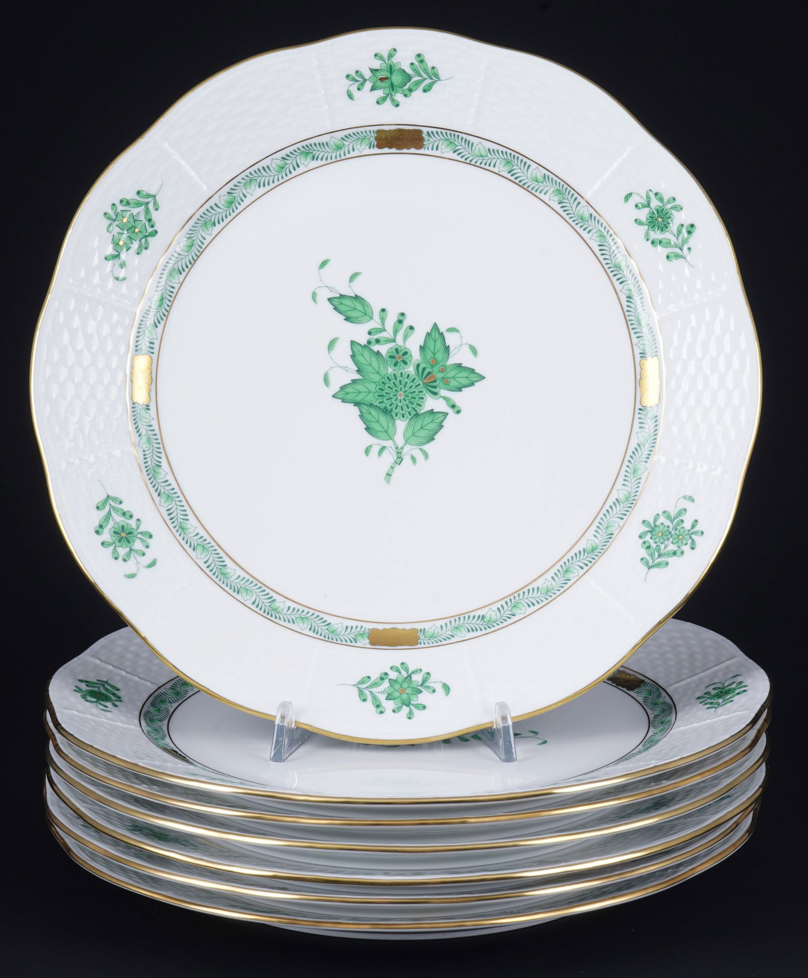Herend Apponyi Vert 6 dinner plates, (1 of 3)
