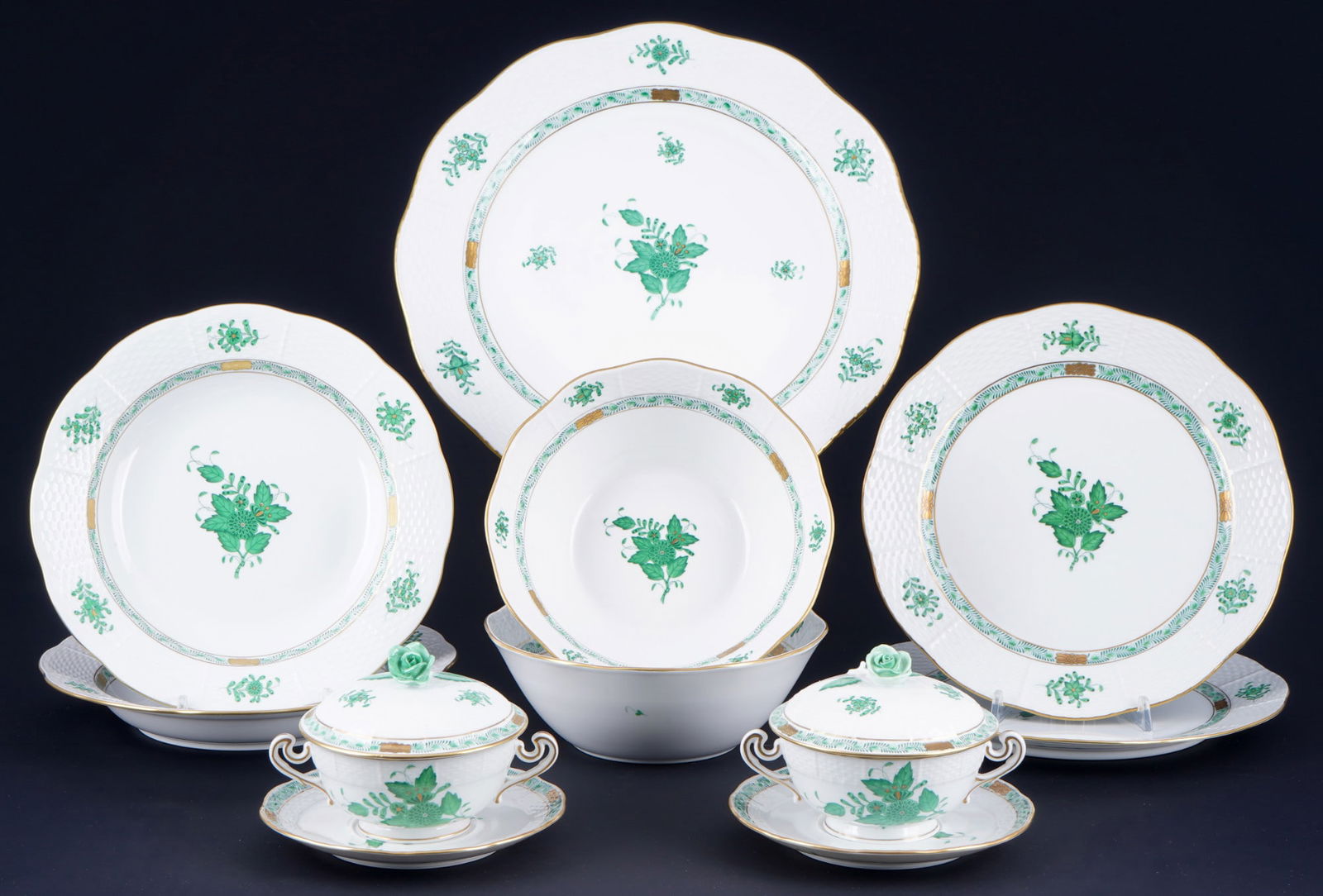 Herend Apponyi Vert dinner service for 2 persons, (1 of 8)