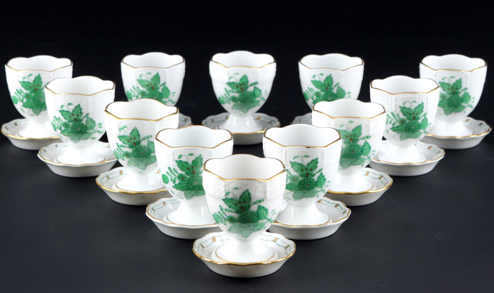 Herend Apponyi Vert 12 egg cups, (1 of 3)