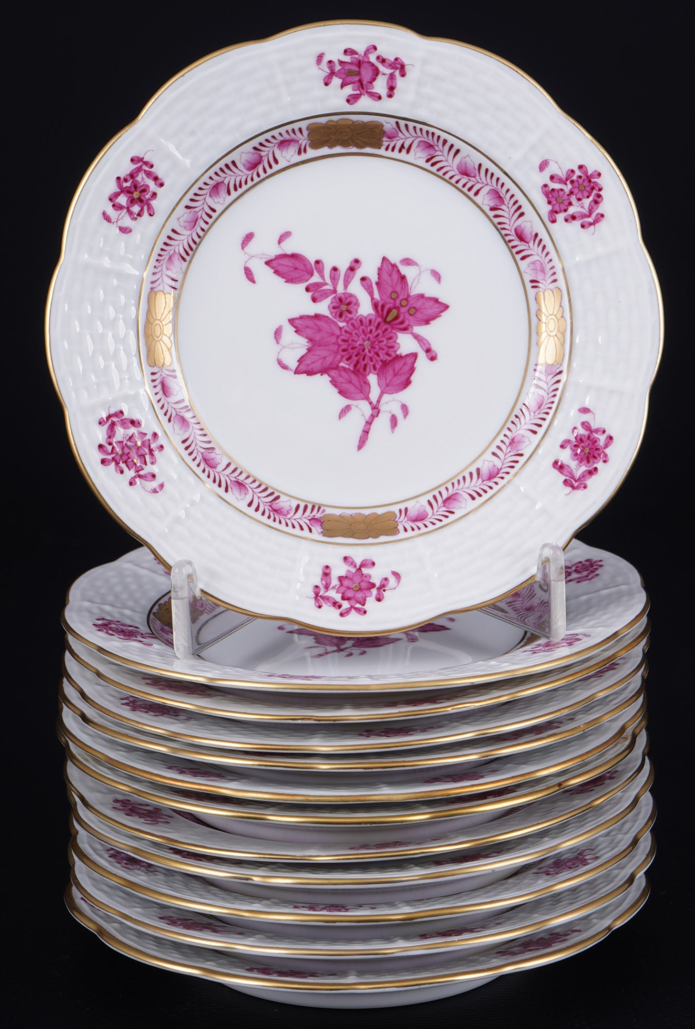 Herend Apponyi Purple 12 dessert plates, (1 of 3)