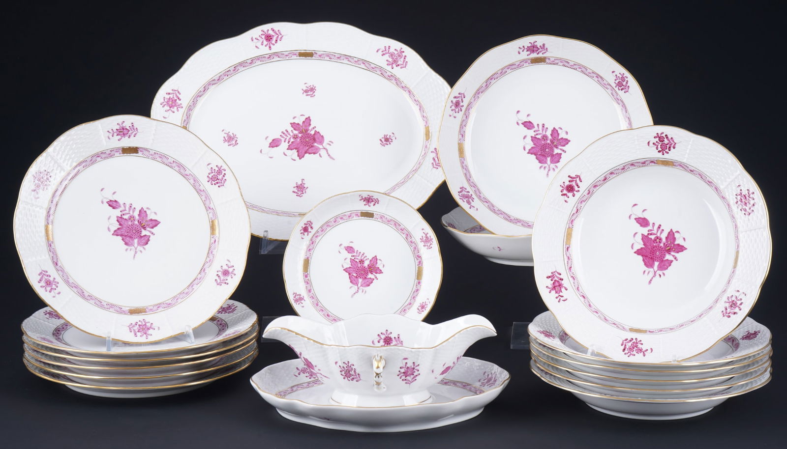 Herend Apponyi Purple dinner service for 6 persons, (1 of 8)