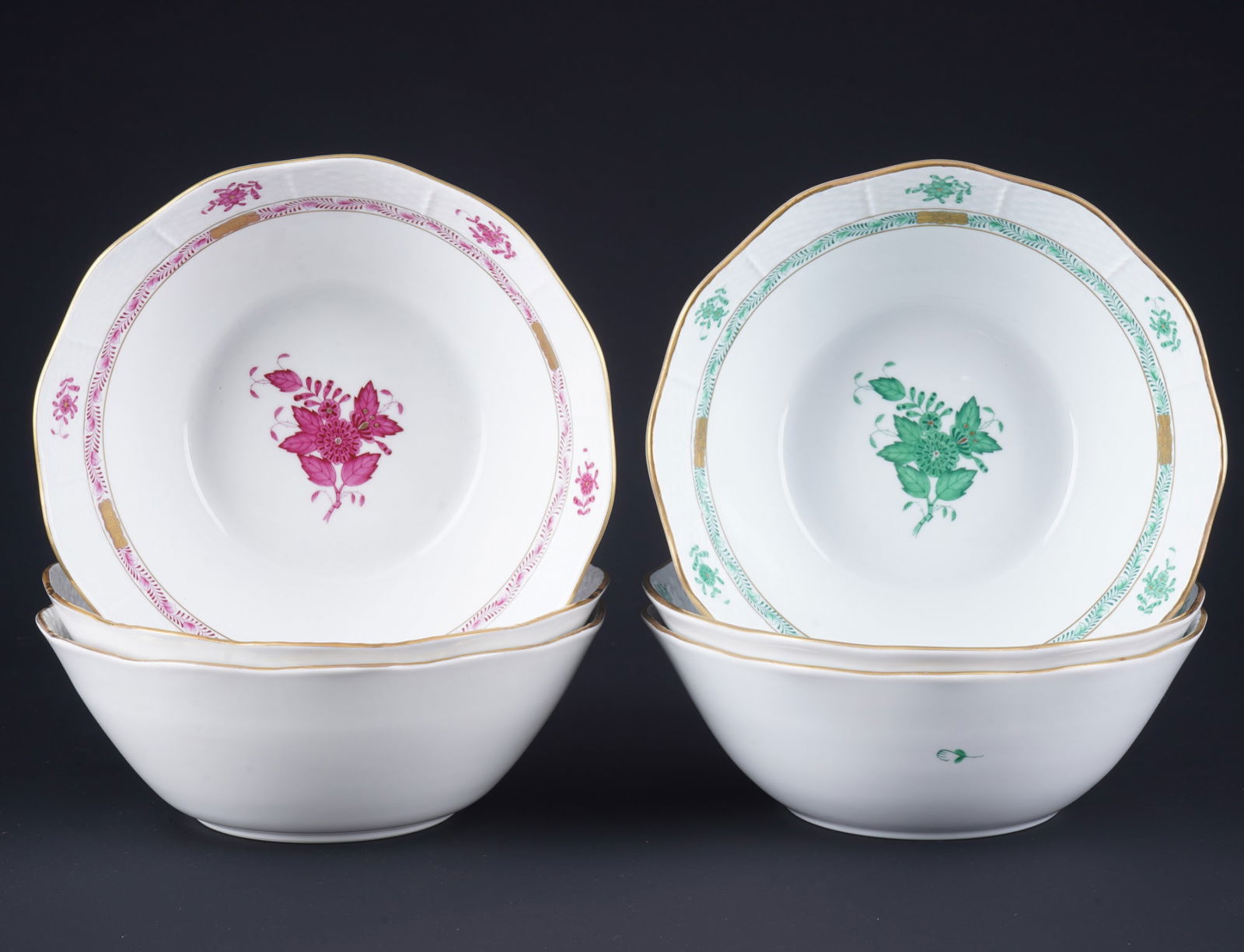 Herend Apponyi Vert / Purple 6 bowls, (1 of 5)