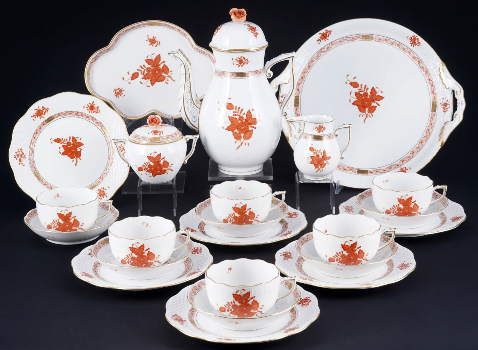 Herend Apponyi Orange tea service for 6 persons, (1 of 7)