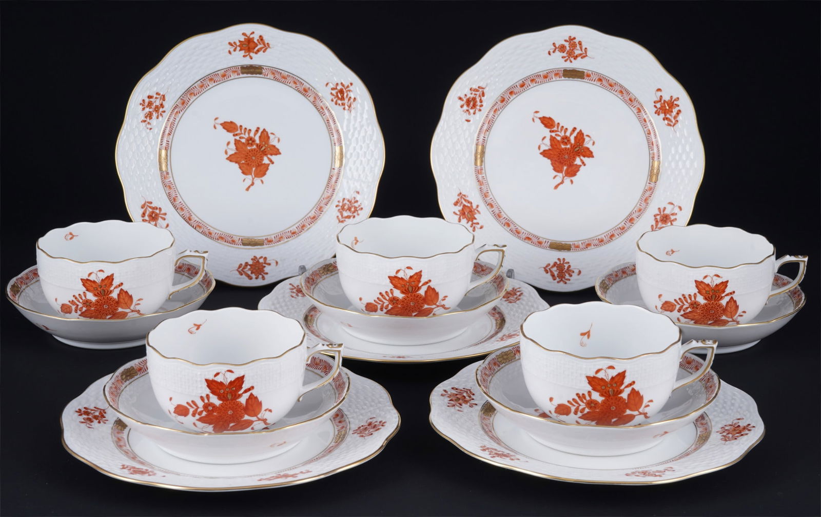 Herend Apponyi Orange 5 tea place settings, (1 of 3)