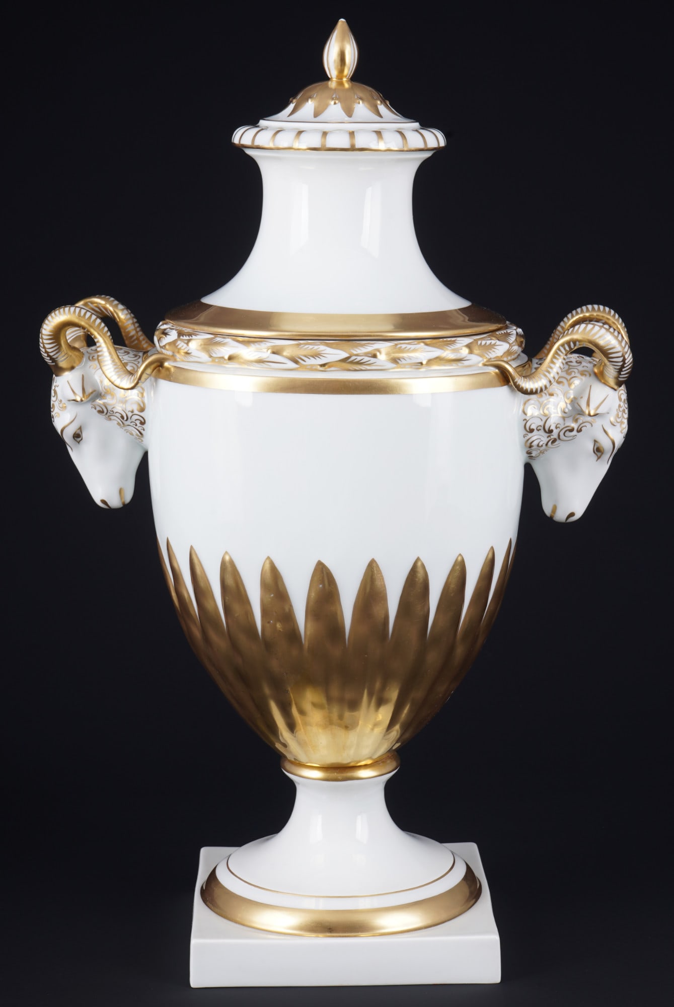 Fürstenberg Ram's Head - lidded vase with acanthus relief, (1 of 7)