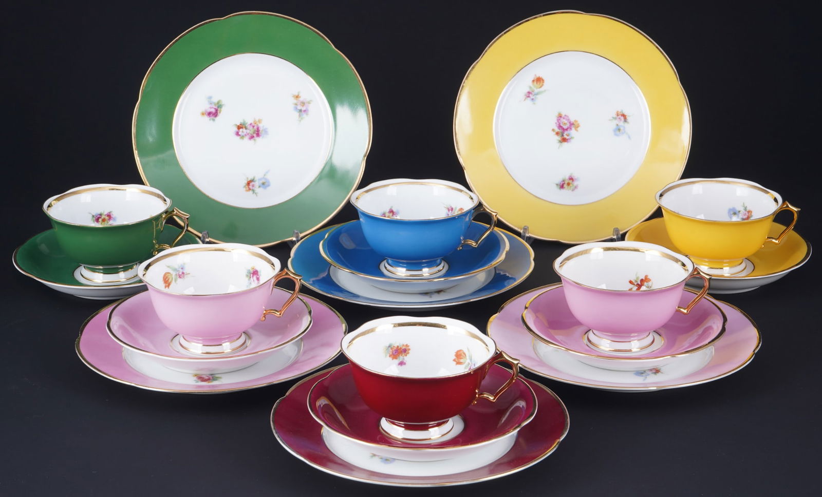 Fürstenberg Flowers 6 tea places settings - various colors, (1 of 6)