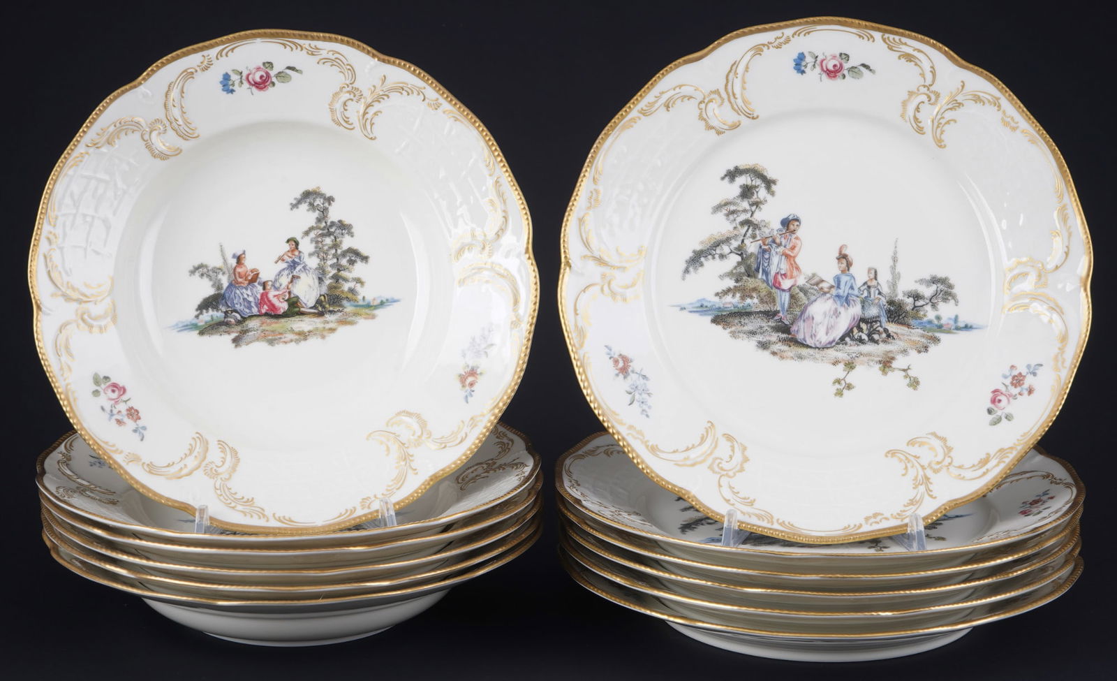 Rosenthal Höroldt-Arkadien Sanssouci 6 dinner plates with 6 soup plates, (1 of 4)