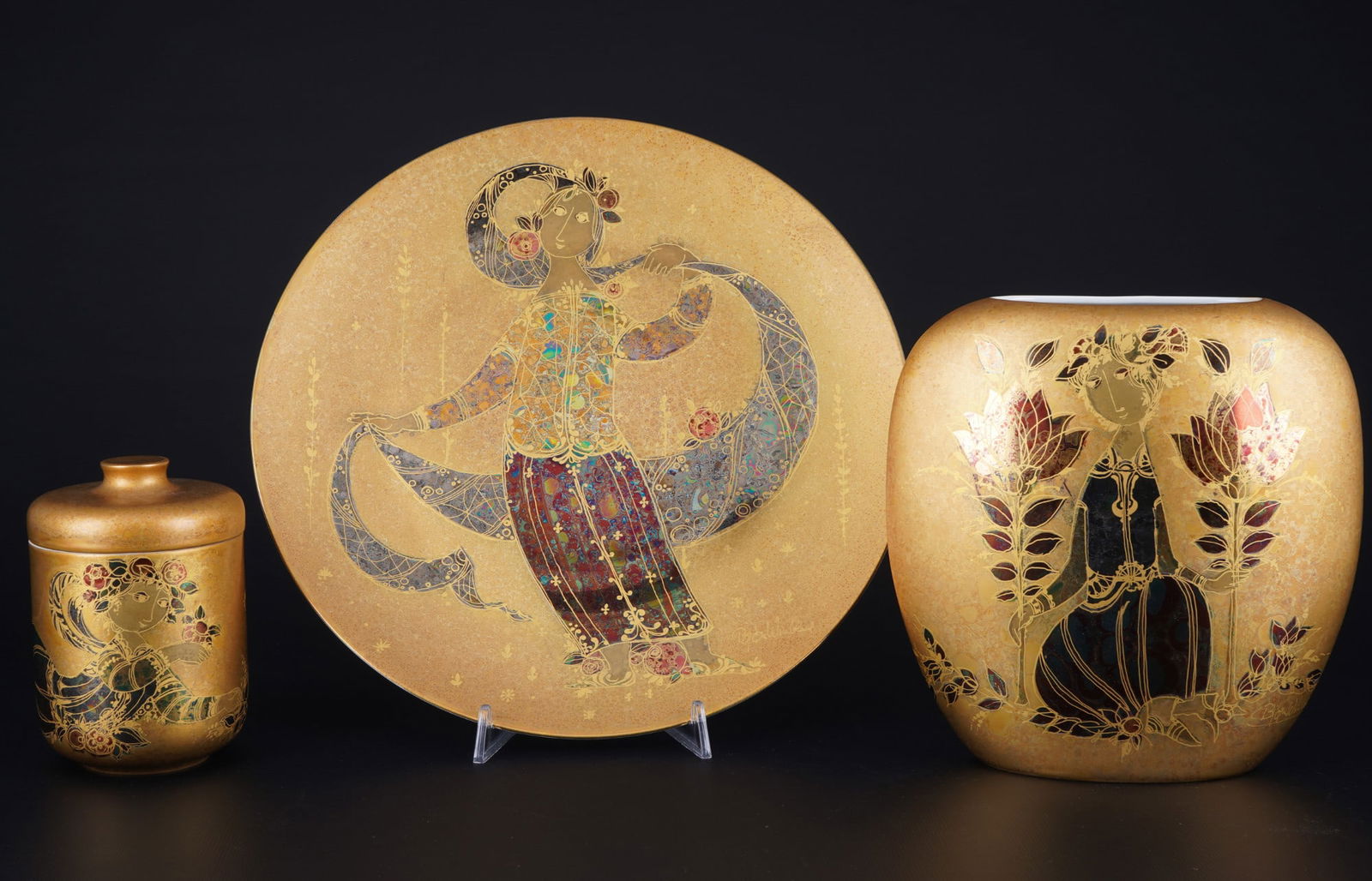 Rosenthal Scheherazade splendid porcelain - wall plate, vase and box, (1 of 8)