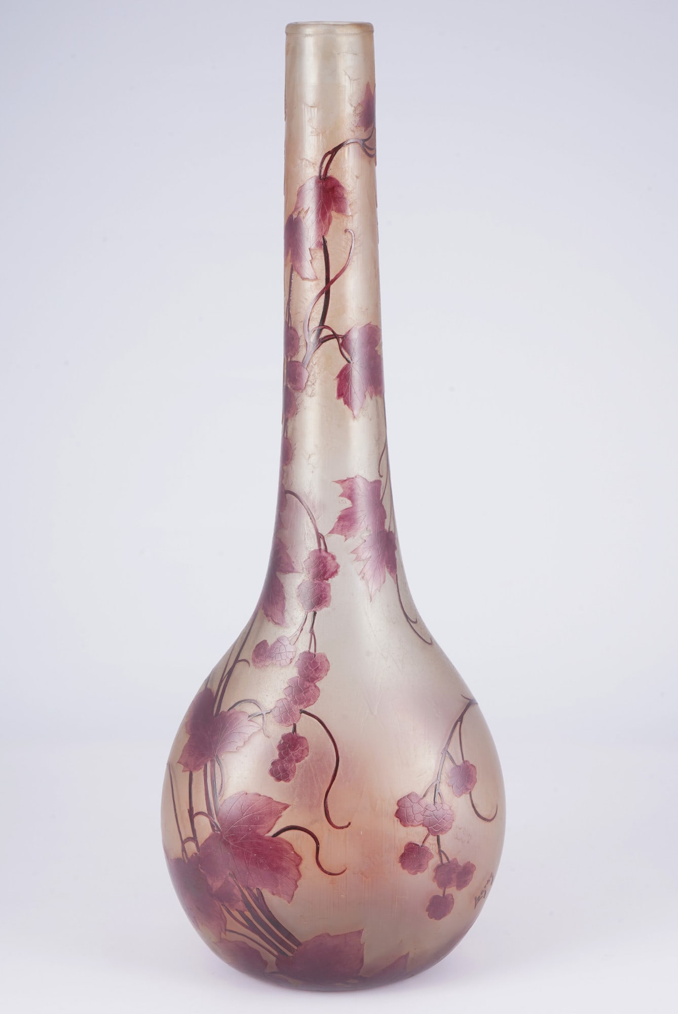 Legras Verreries de Saint-Denis large Art Nouveau vase "63.5 cm" with hop decor, (1 of 7)