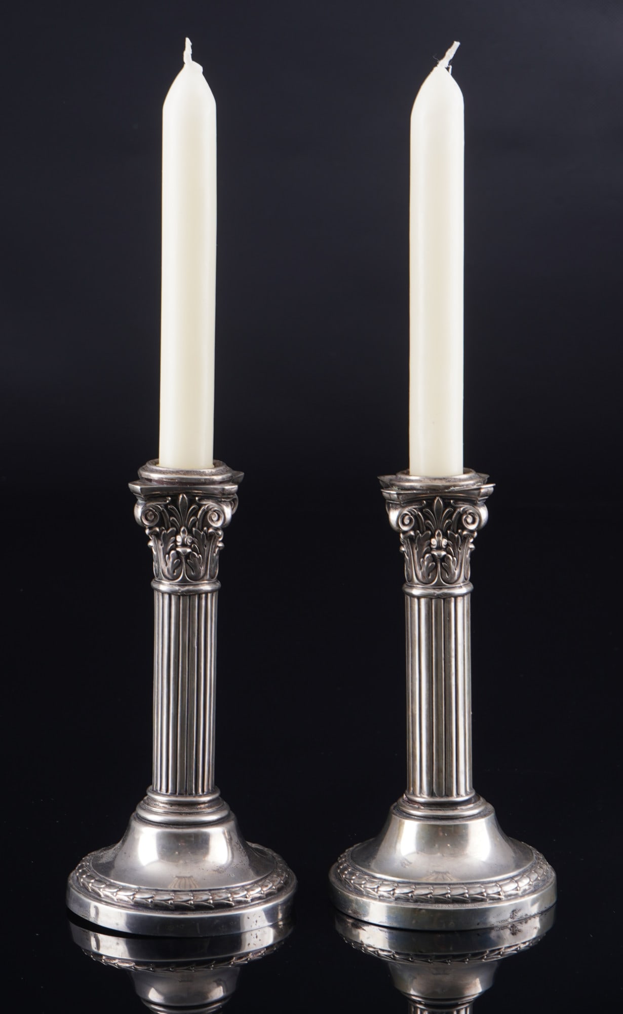 800 silver pair of candlesticks as corinthian columns, Wilhelm Binder (1 of 7)
