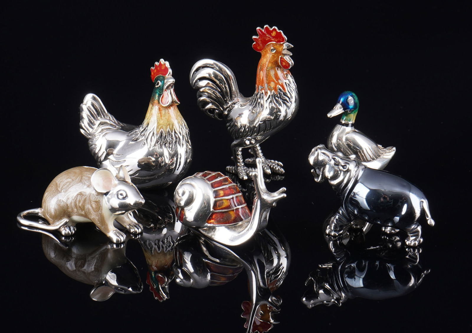 Italy 925 silver 6 animal figurines enamelled, (1 of 7)