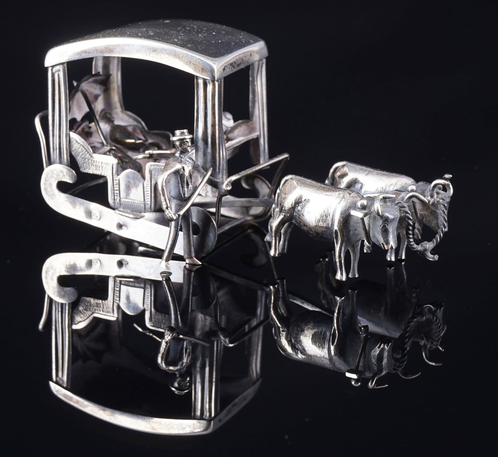 Silver ox sleigh - figurative miniature, (1 of 7)