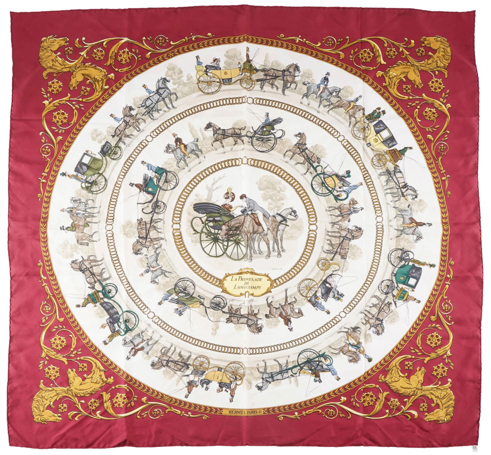 Hermes La Promenade de Longchamps silk scarf Carre - Philippe LEDOUX, (1 of 5)