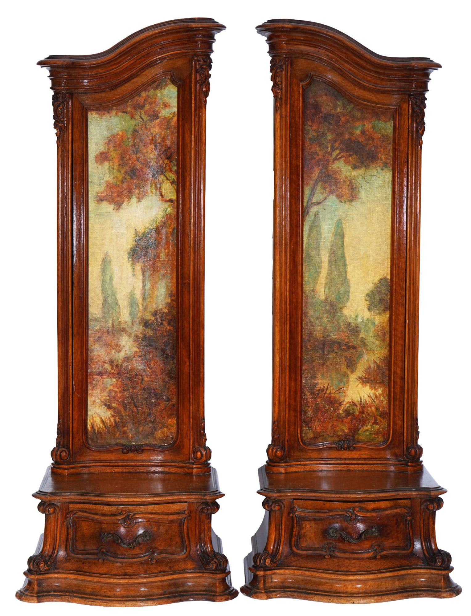 Pair of Art Nouveau console cabinets with landscape paintings circa 1900, (1 of 7)