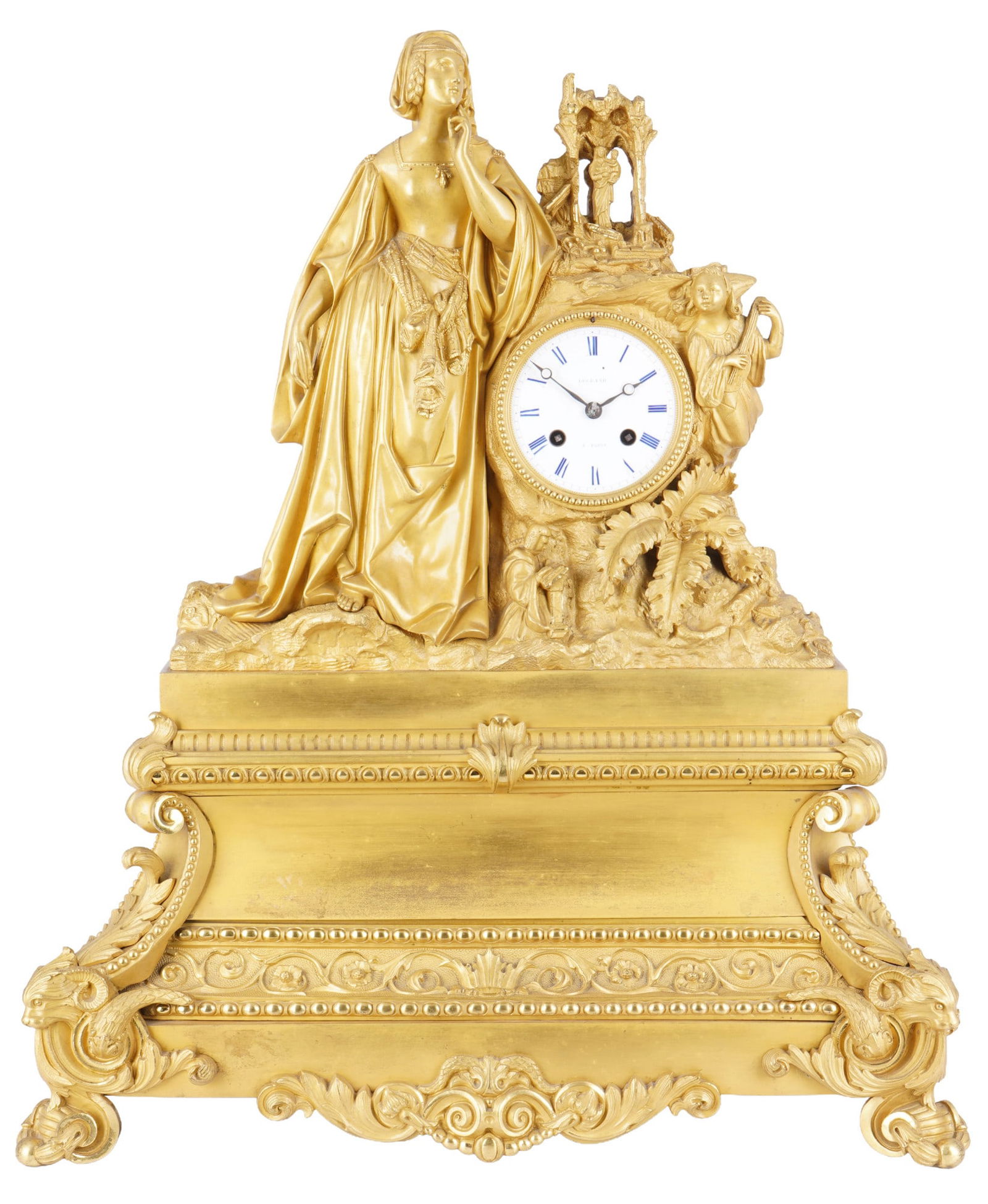 Large Empire bronze figural mantel clock, France, 19th century (1 of 9)