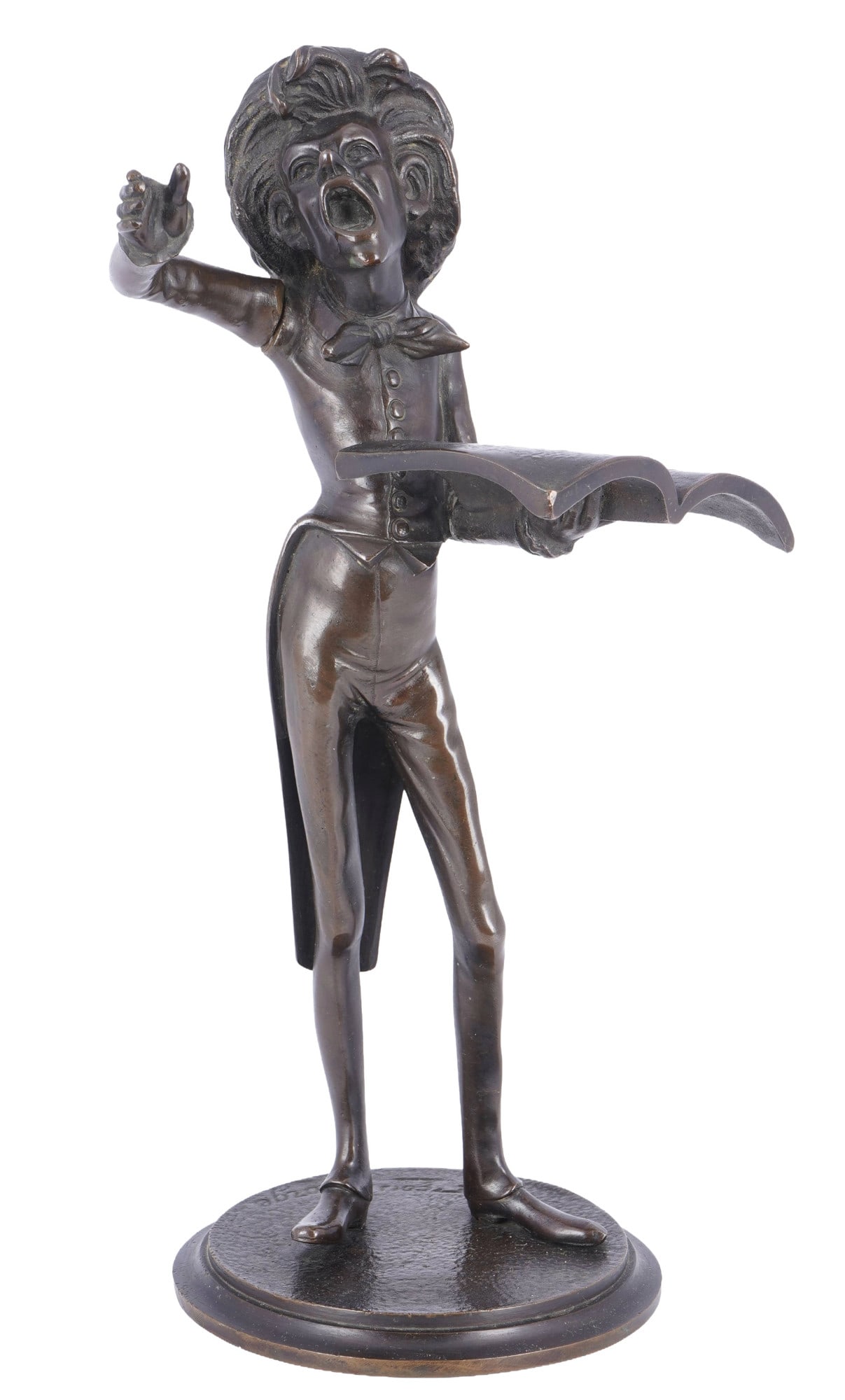 François GEORGE (XX) opera singer,: Darkly patinated metal, signed on the plinth, H 29.5 cm, arm loose