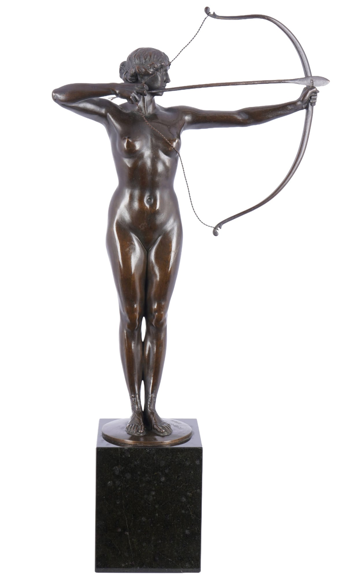 Ferdinand LEPCKE (1866-1909) Bronze Diana - Goddess of the Hunt,: bronze, patinated, signed on the plinth Ferd. Lepcke, german sculptor born 1866 Coburg - 1909 Berlin, with foundry stamp Lauchhammer, marked Bildguss 25, depiction of the roman goddess Diana, goddess