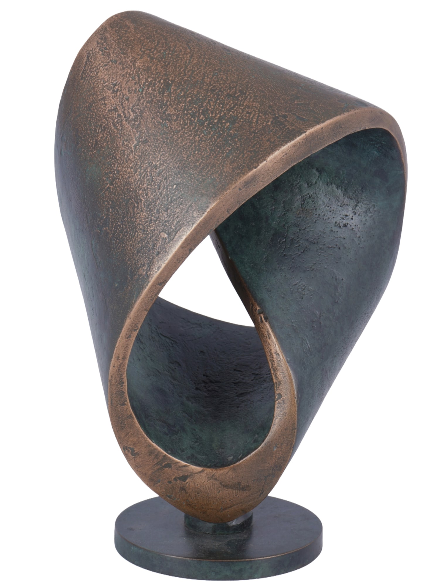 Hans NÜBOLD (1942-2022) bronze Möbius Loop,: bronze, patinated, with artist's signature and foundry stamp Strassacker Kunstguss Süssen, designed by Hans Nübold - czech sculptor, born 1942 in Ústí nad Labem (german: Aussig), Czech Republic -