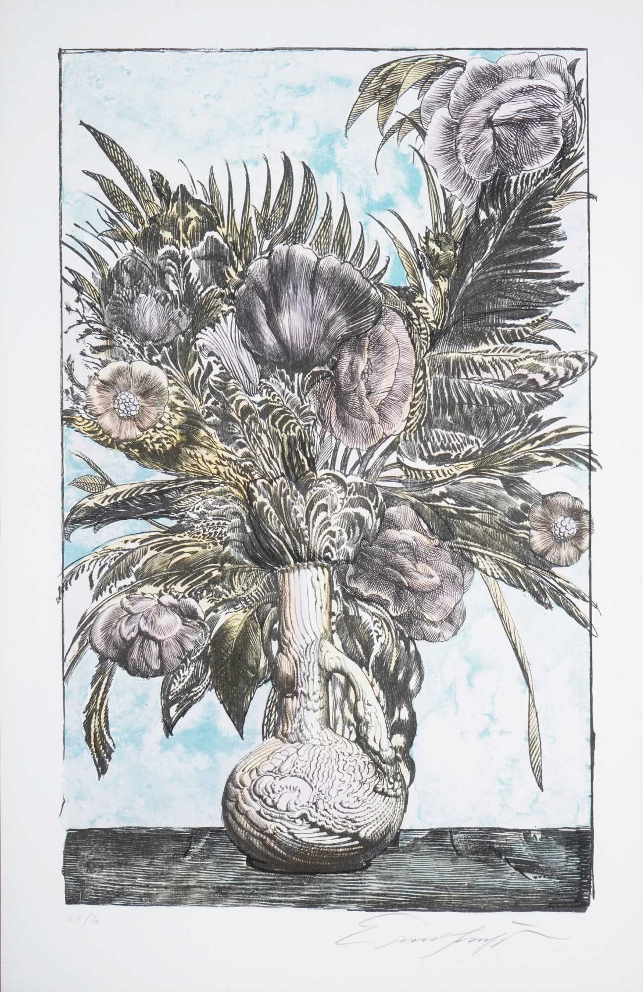 Ernst Fuchs (1930-2015) Flower Still Life with Terracotta Vase, (1 of 4)