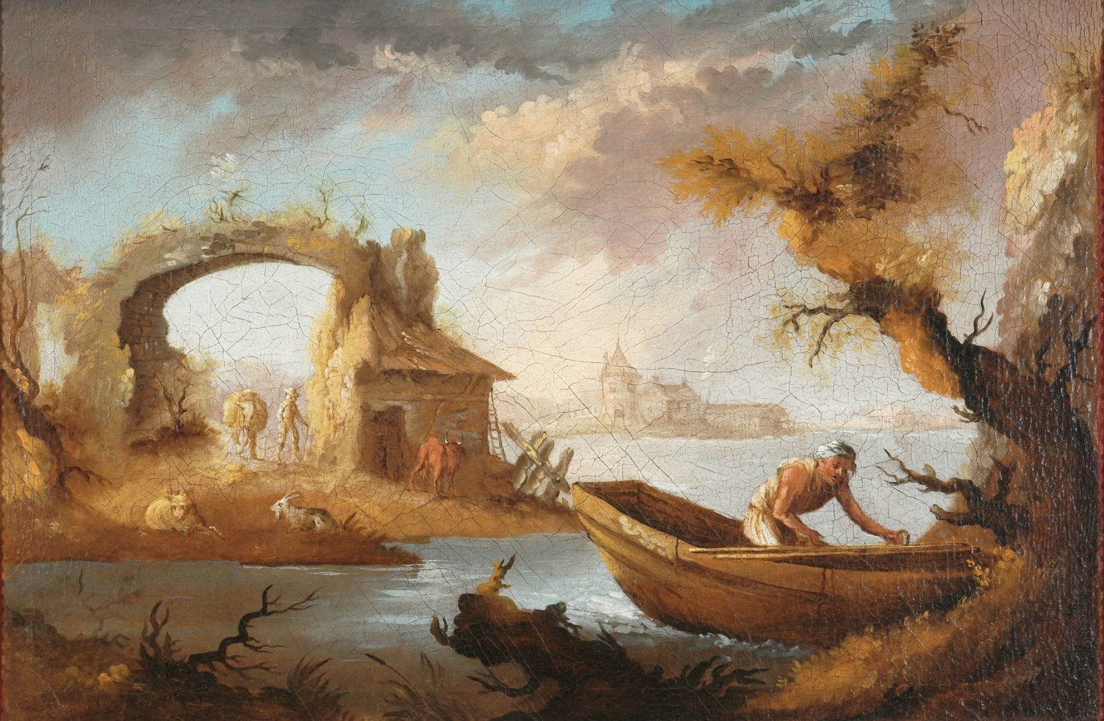 Italian School 18th century - River landscape with fisherman in a boat, (1 of 6)