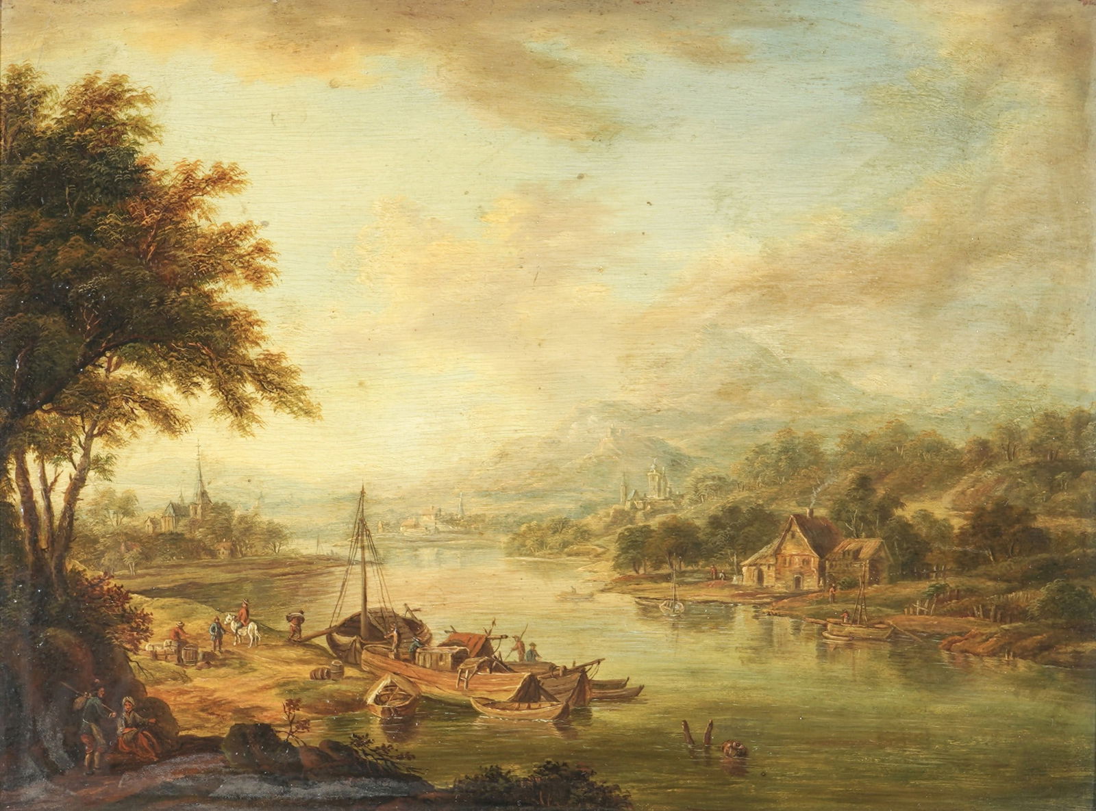 Christian Georg II SCHÜZ (1758-1823) attributed, river landscape with boats and figures, (1 of 3)