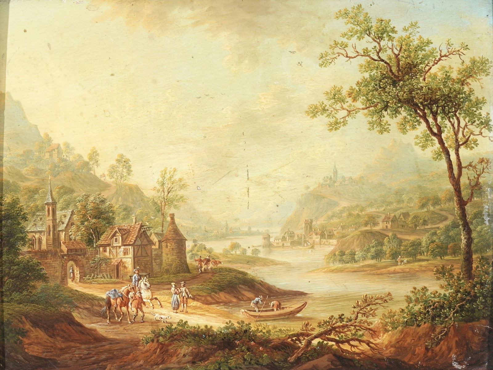 Christian Georg II SCHÜZ (1758-1823) attributed, river landscape with figures and village scenery, (1 of 3)
