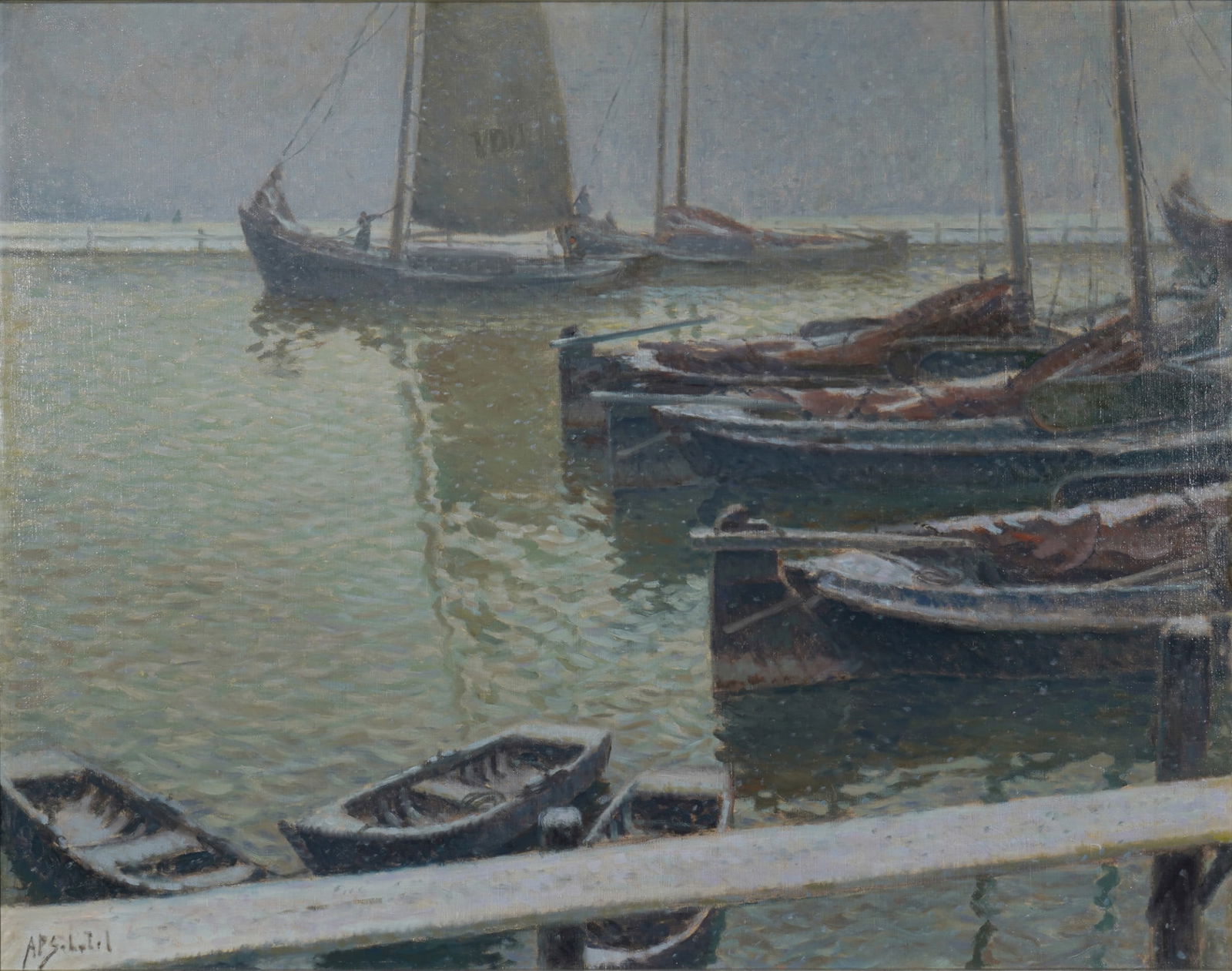 Anthonie Pieter Schotel (1890-1958) Harbor scene with boats, (1 of 4)