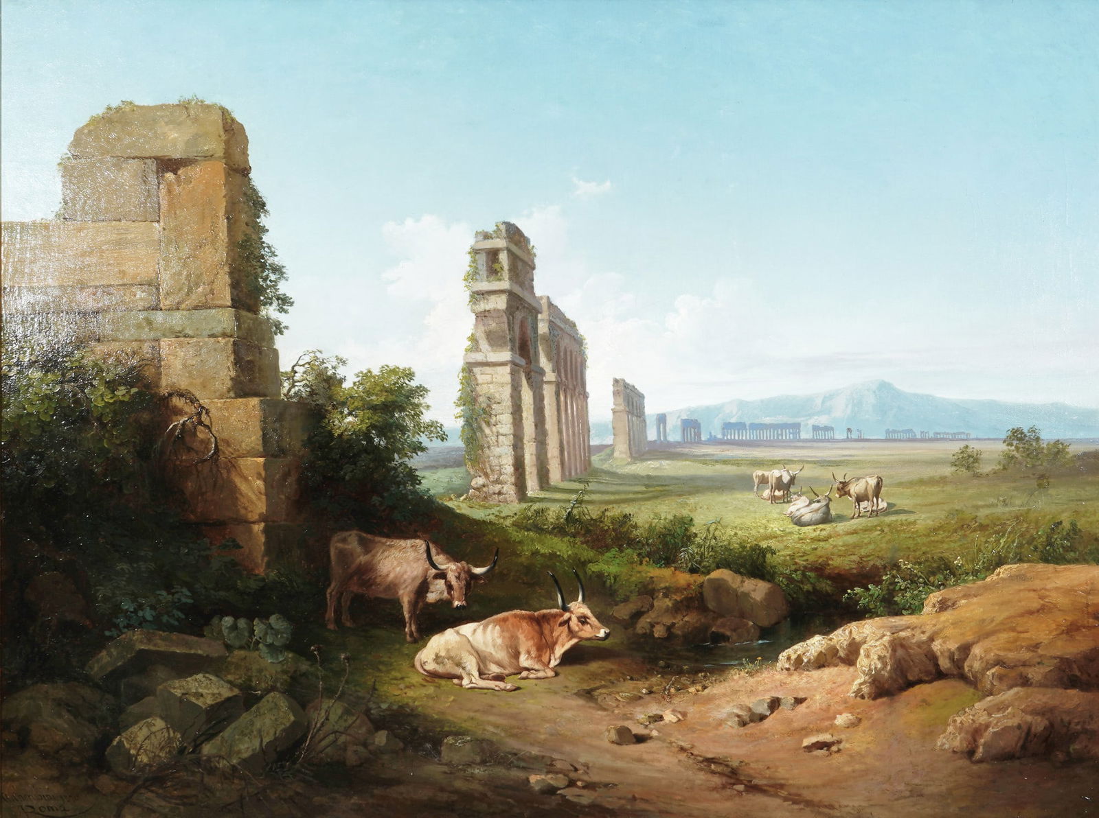 Andrea CHERUBINI (1833-1905) Roman Countryside Landscape 1870, (1 of 8)