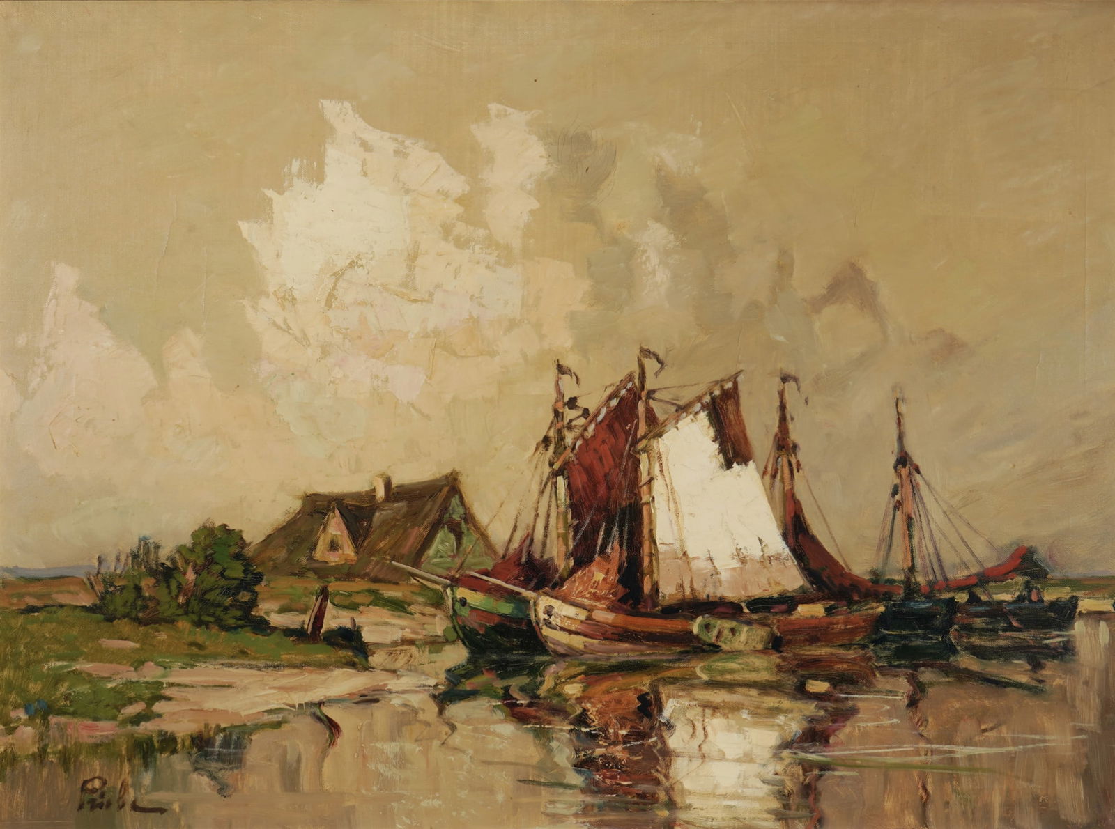 Rudolf Priebe (1889-1964) Sailing boats on the coastline, (1 of 5)