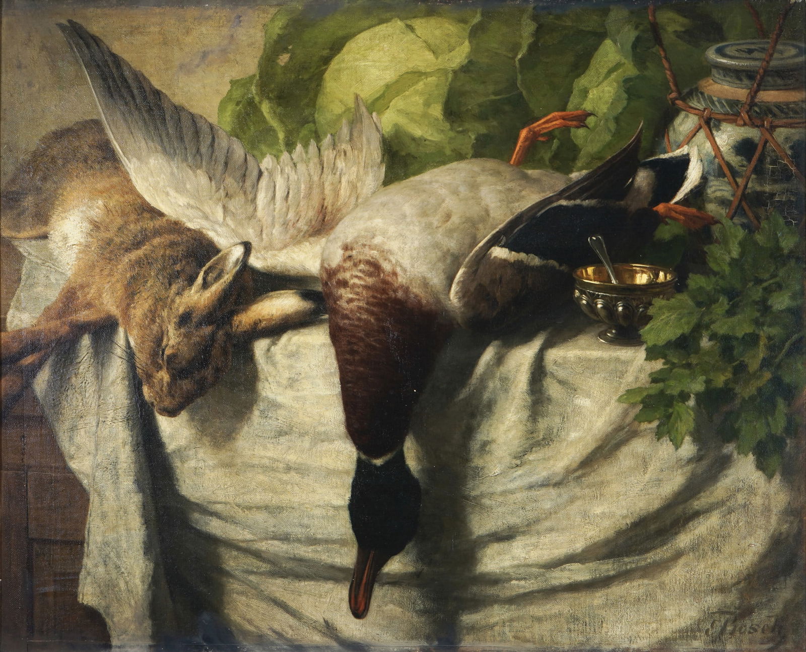 Ernst Bosch (1834-1917) Hunting Still Life with Killed Hare and Duck, (1 of 10)