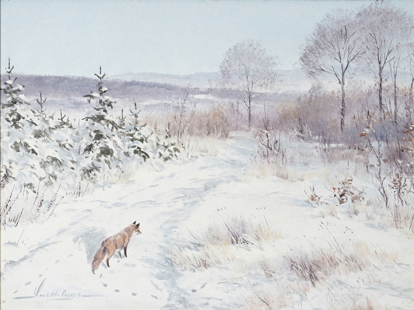 Helmuth SNETHLAGE (1925-2011) Fox on a snowy path, (1 of 6)