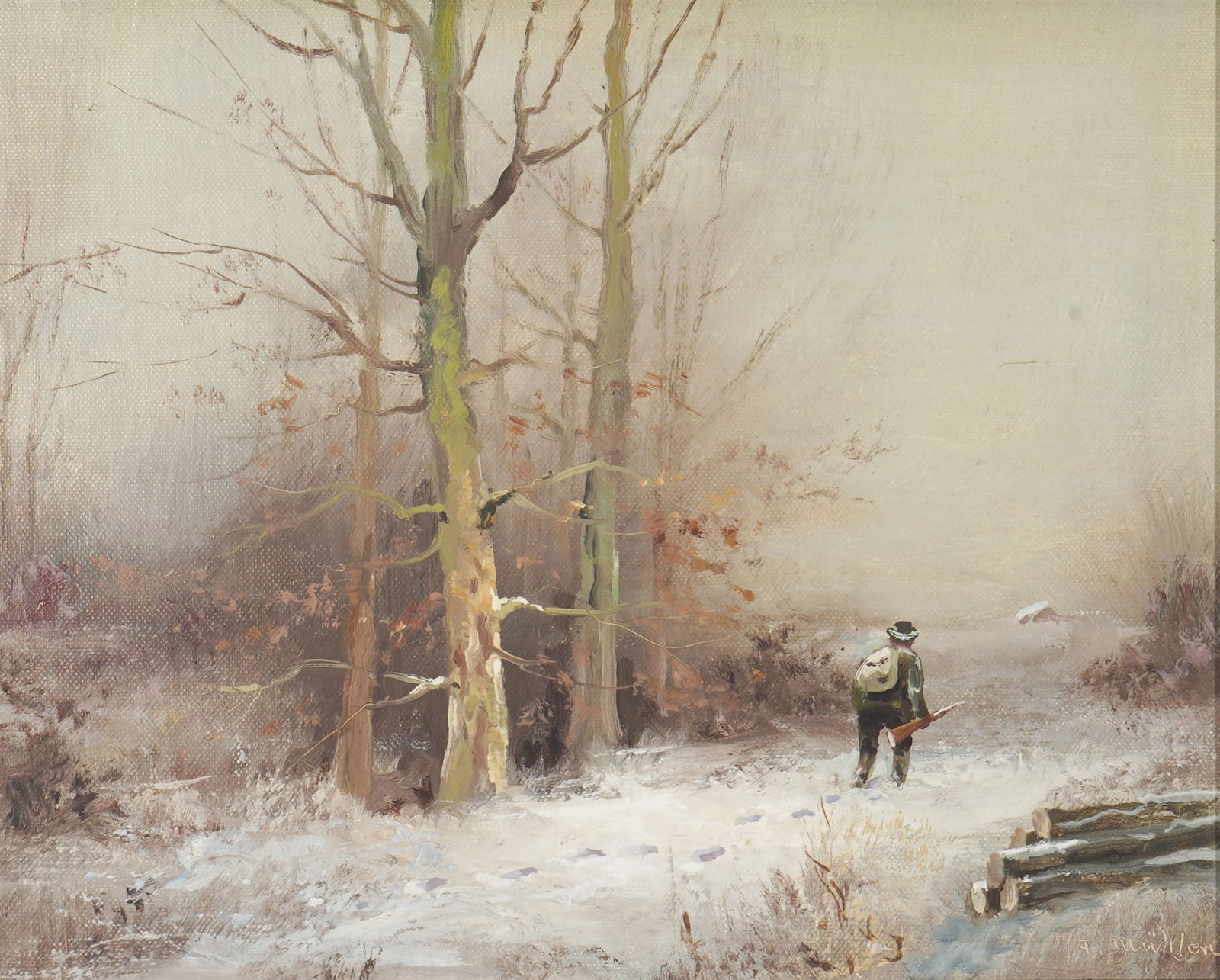 Fritz Mühlen (1906-1981) Winter forest path with hunter, (1 of 6)